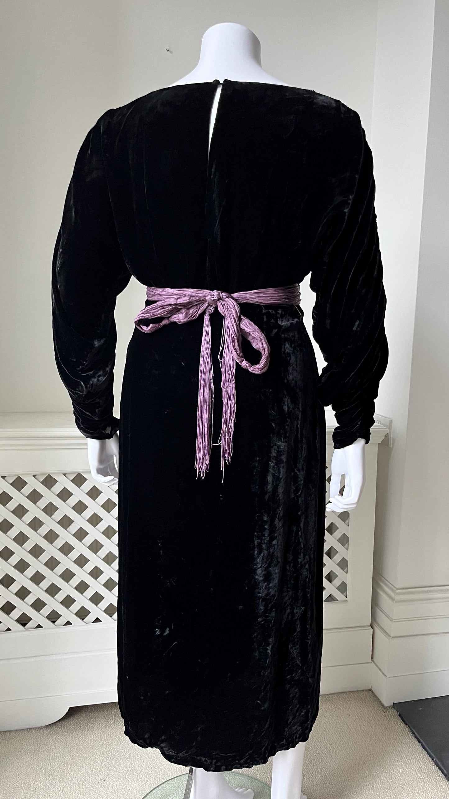 1930s Black Velvet Dress with Dolman Sleeves