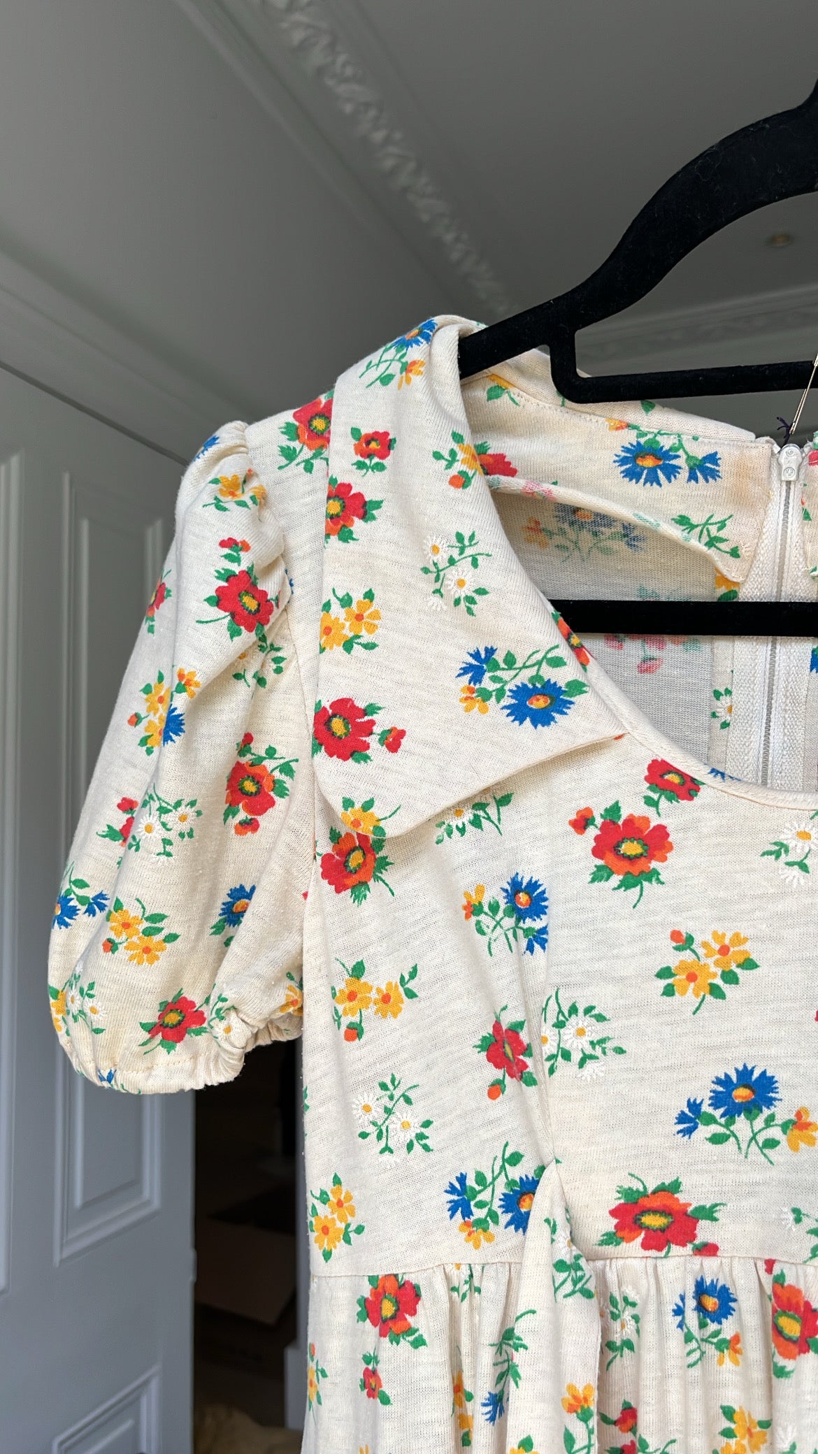 1970s Pale Yellow Ditsy Babydoll Dress