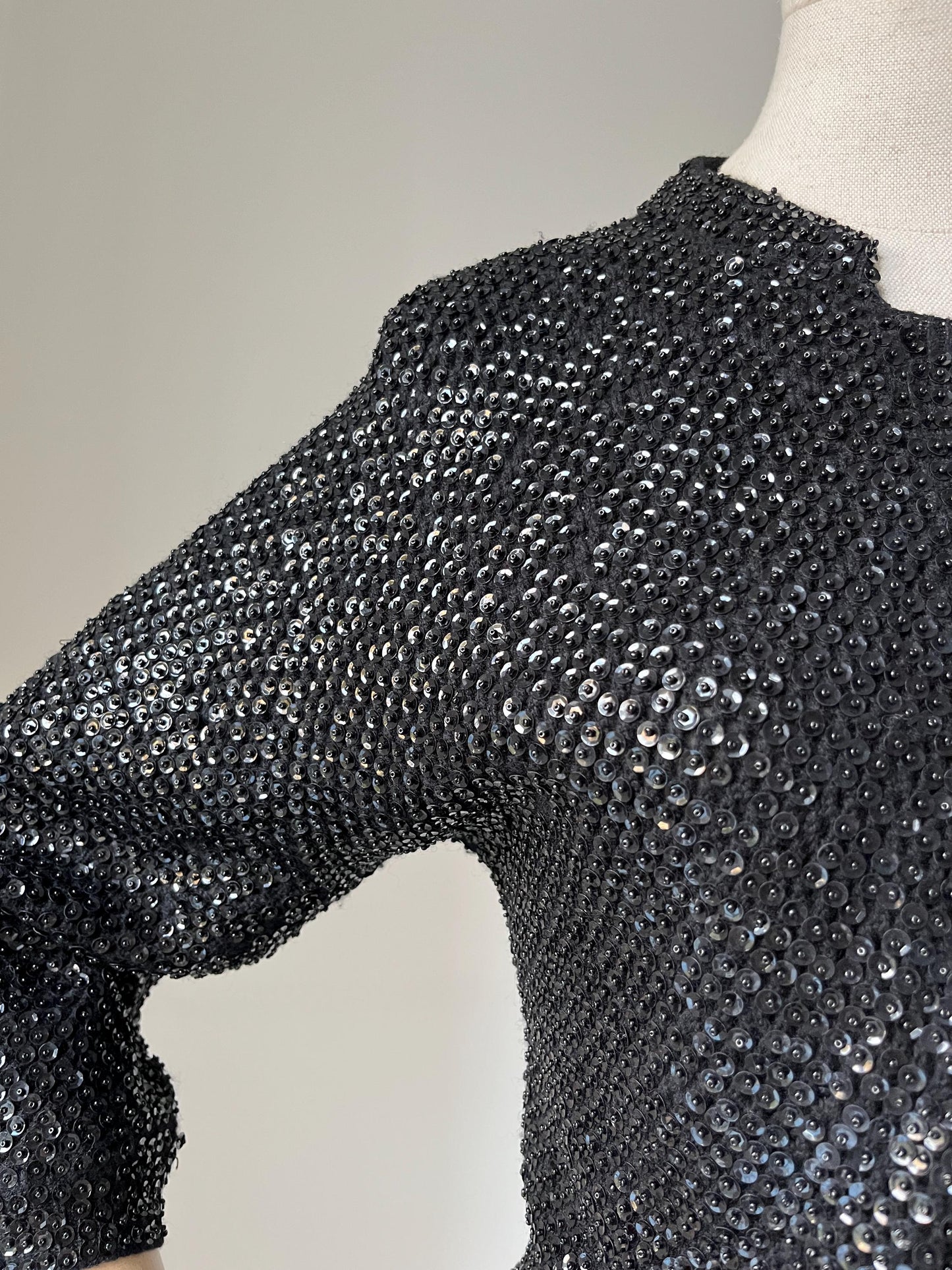 1960s Black Sequin Encrusted Cardigan