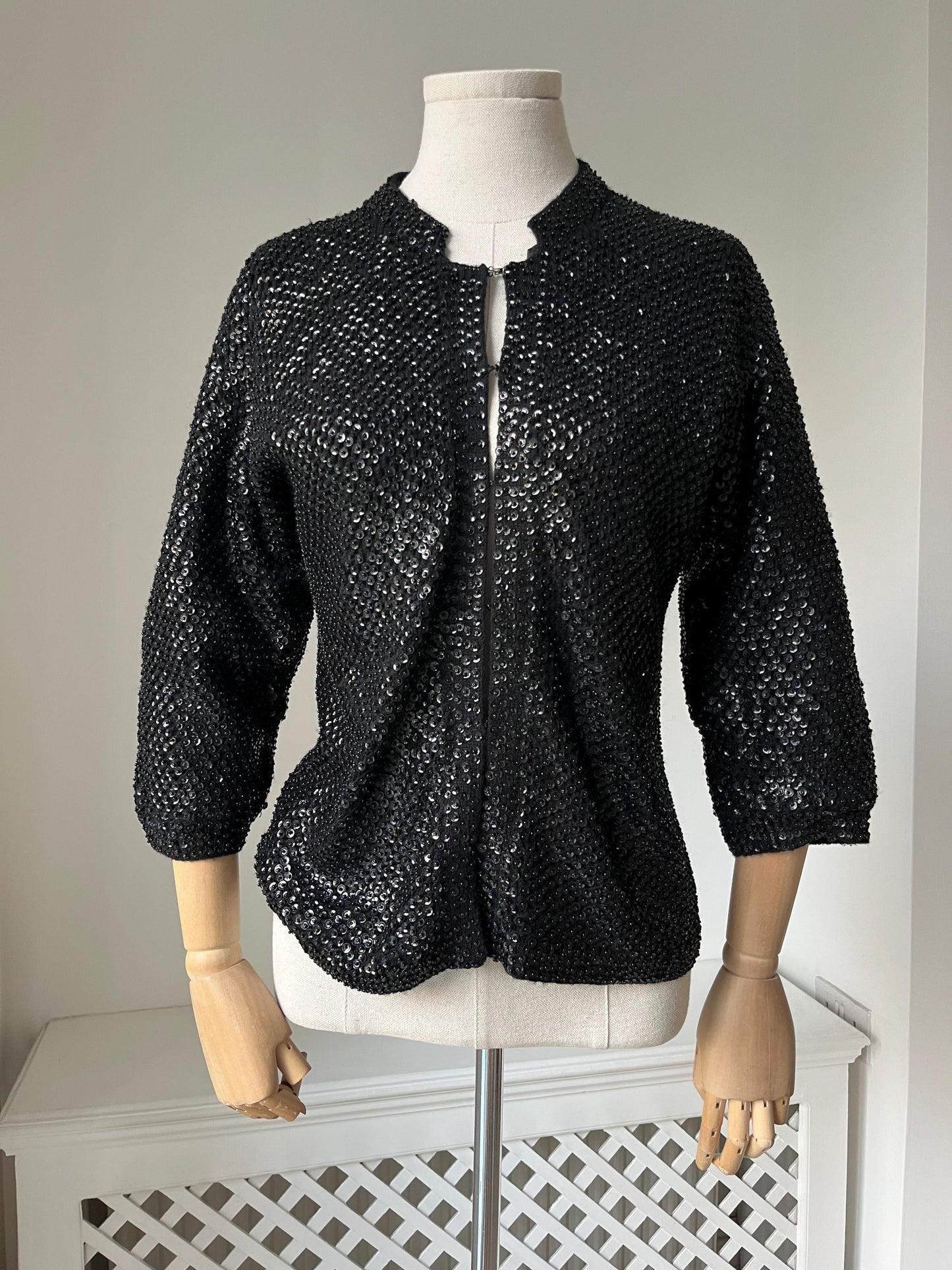 1960s Black Sequin Encrusted Cardigan