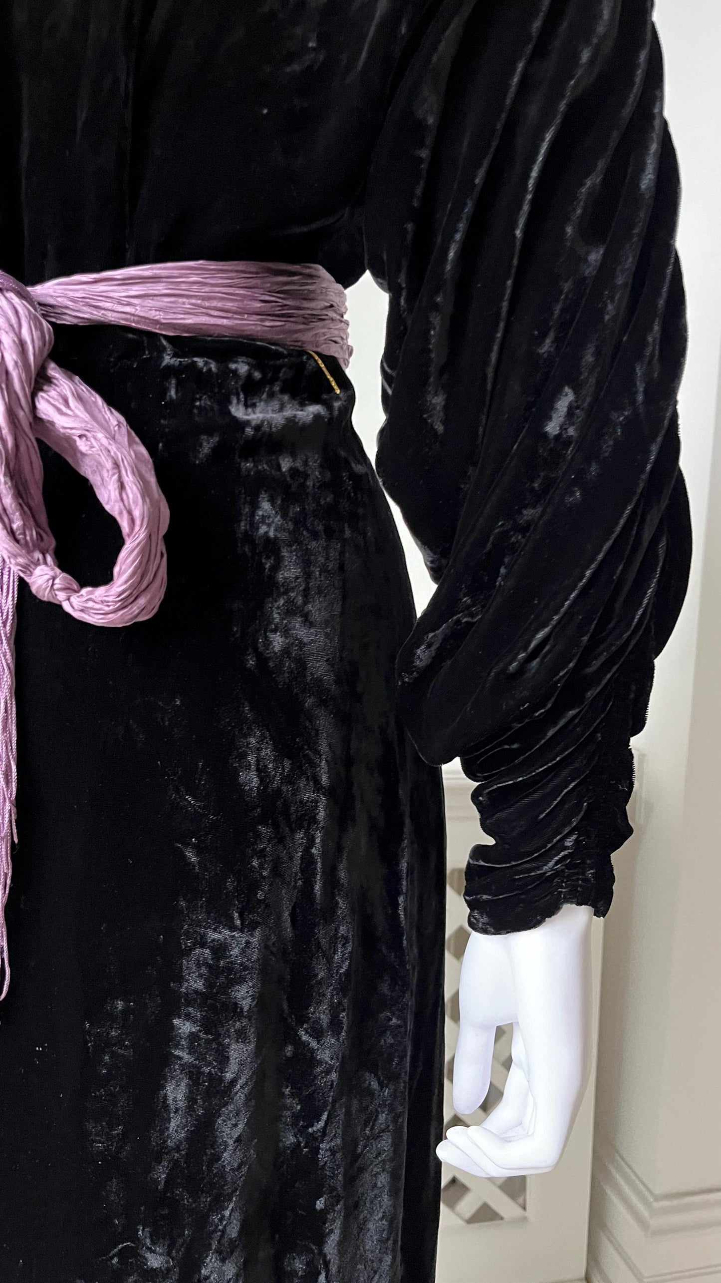 1930s Black Velvet Dress with Dolman Sleeves
