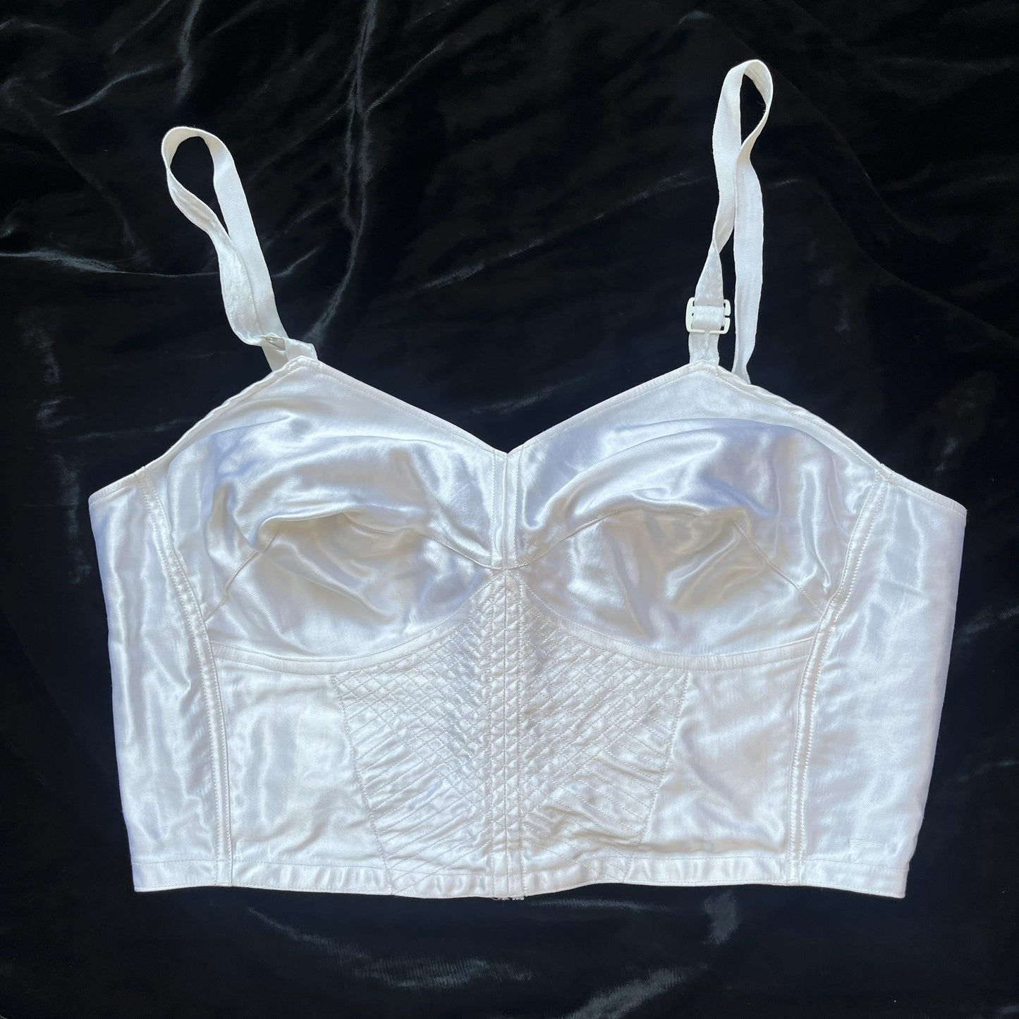 1950s White Gleaming Satin Bullet Bra