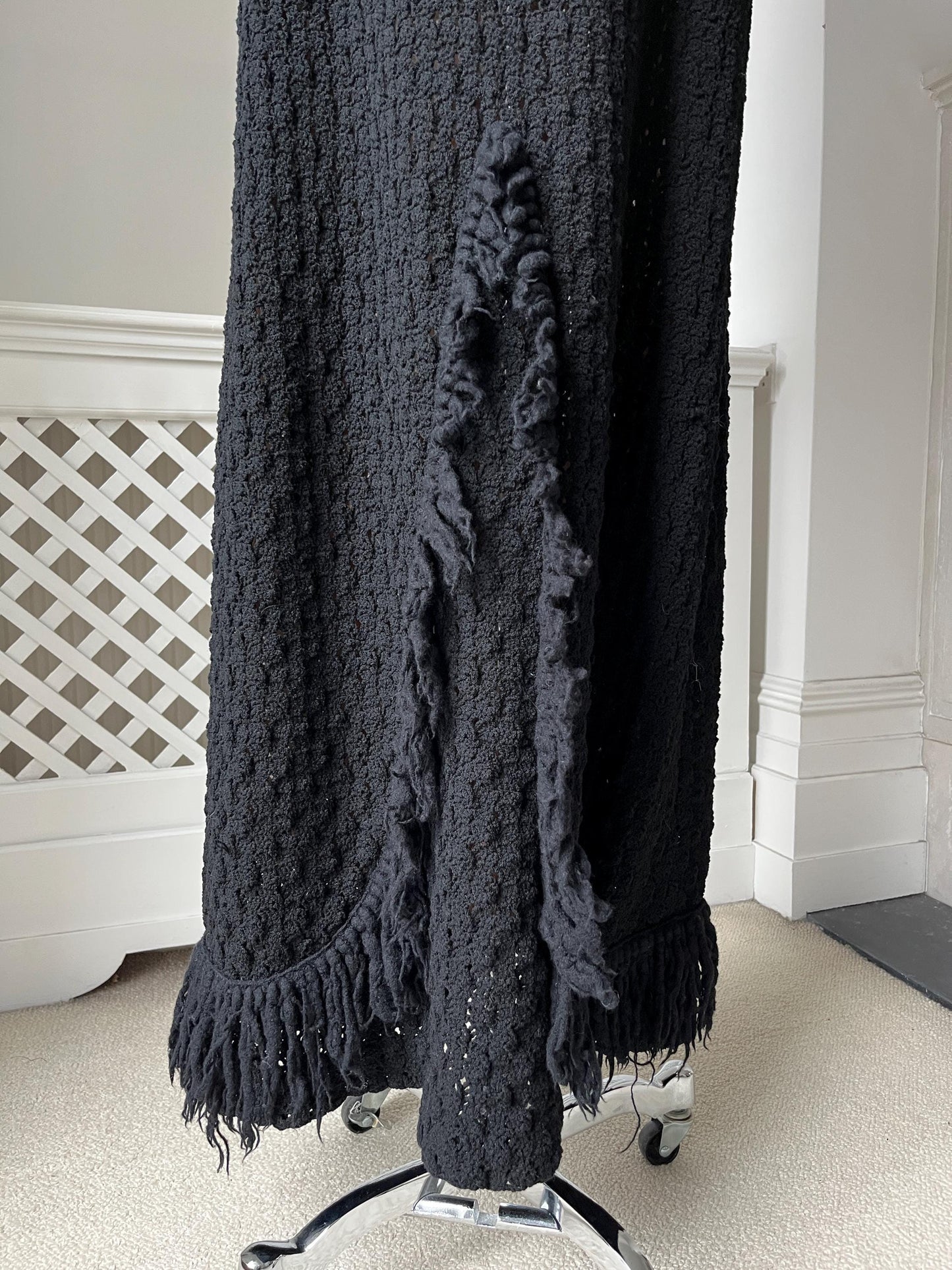 1960s Black Crochet Knit Nude Illusion Maxi Dress