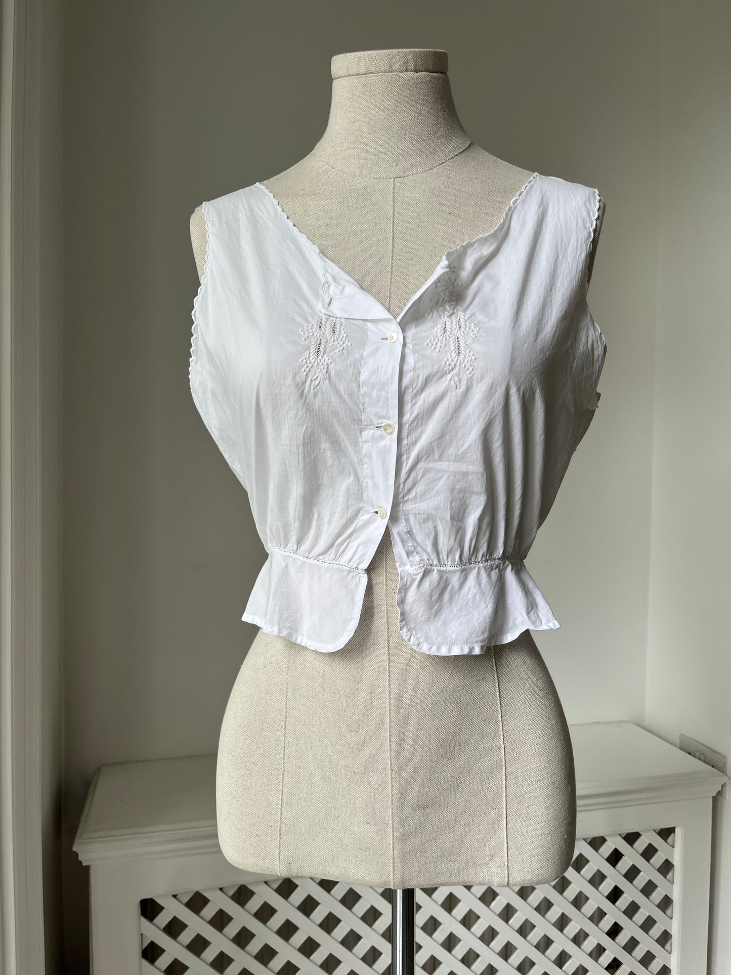 1910s Edwardian Corset Cover with Wisteria Embroidery