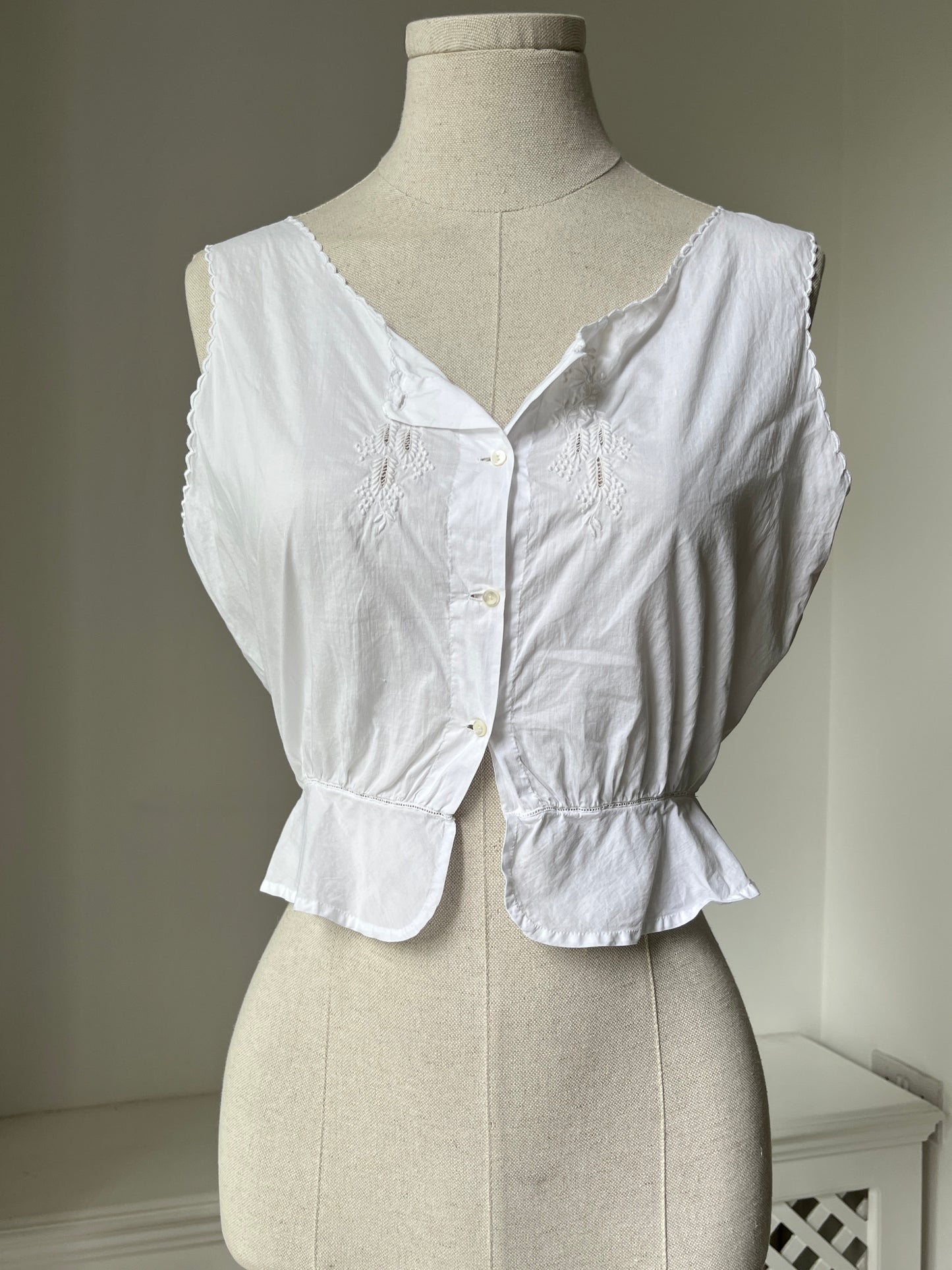 1910s Edwardian Corset Cover with Wisteria Embroidery