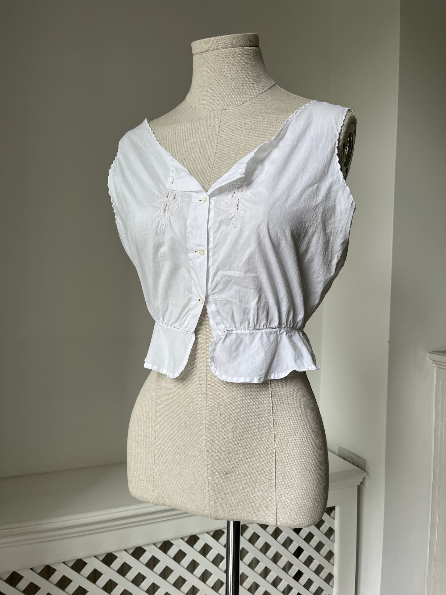 1910s Edwardian Corset Cover with Wisteria Embroidery