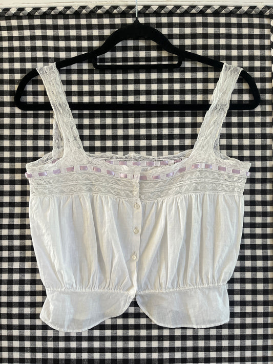 1910s Edwardian Corset Cover with Lilac Ribbon