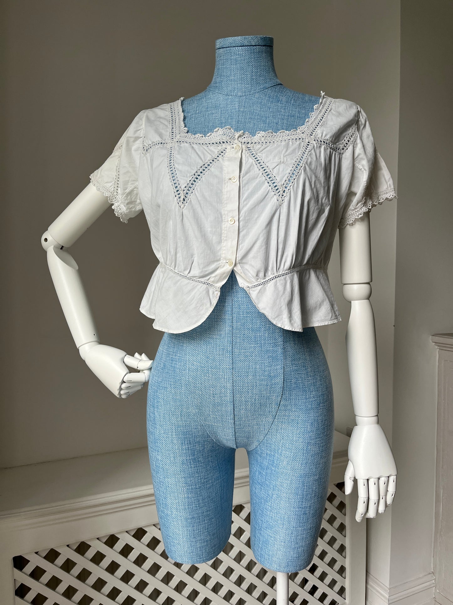 1910s Edwardian Corset Cover with Openwork Crochet