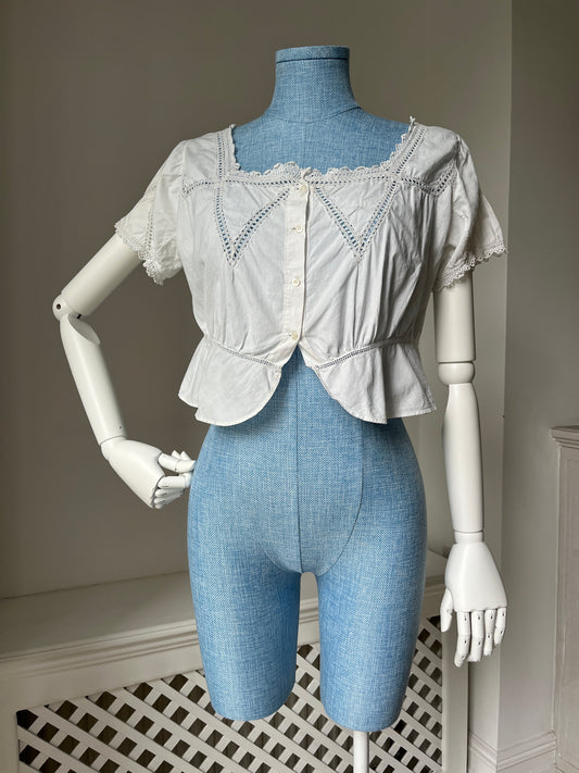 1910s Edwardian Corset Cover with Openwork Crochet