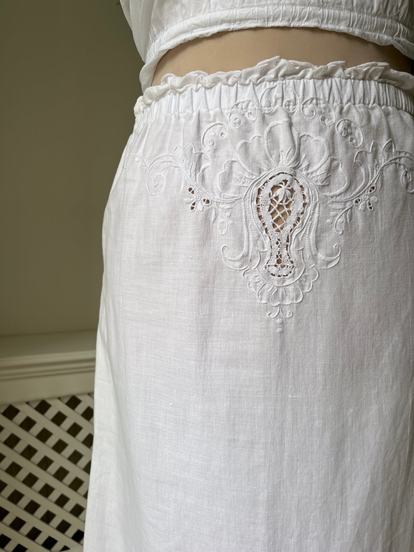 1990s Reworked Antique Tablecloth Skirt
