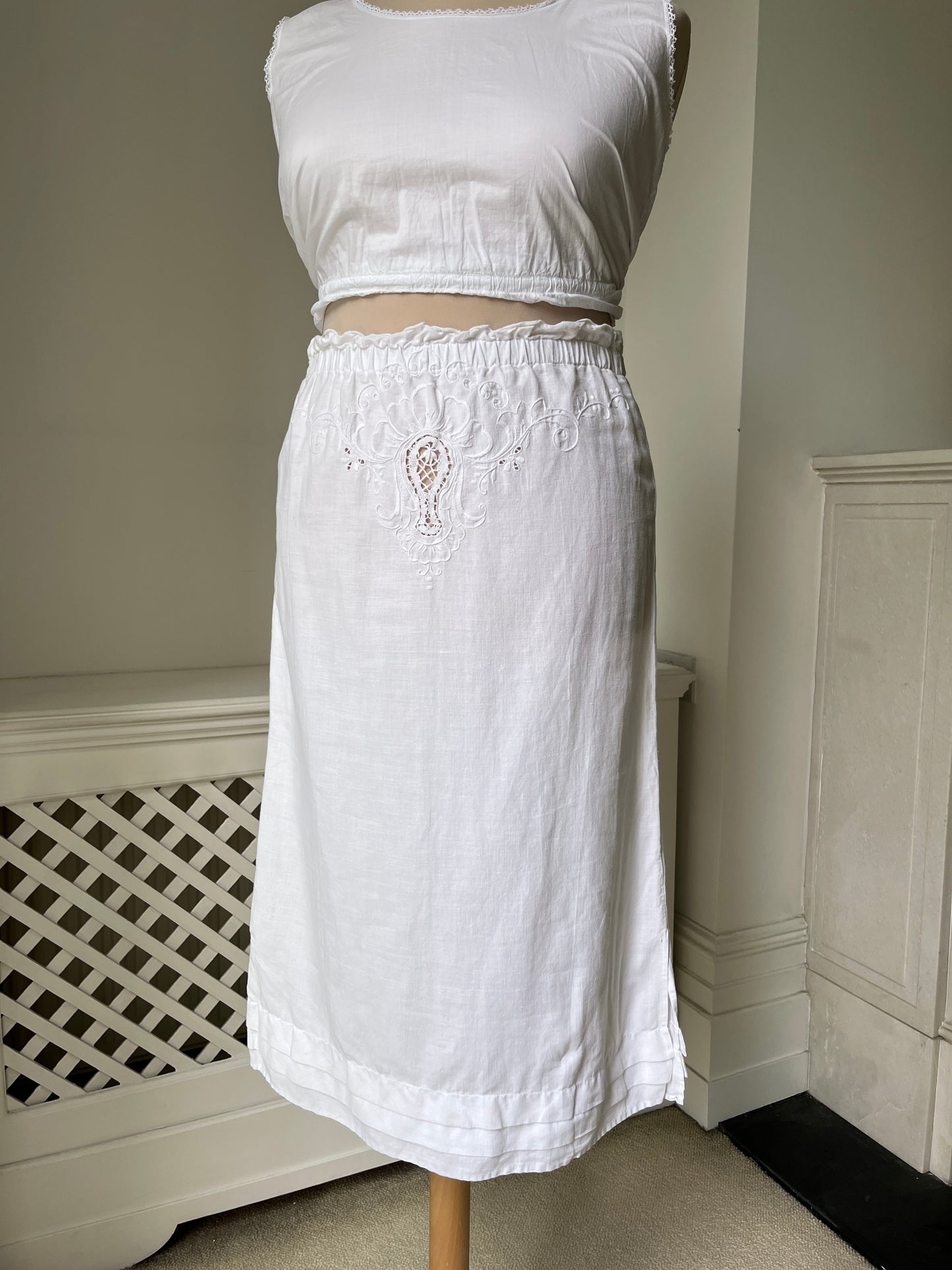 1990s Reworked Antique Tablecloth Skirt
