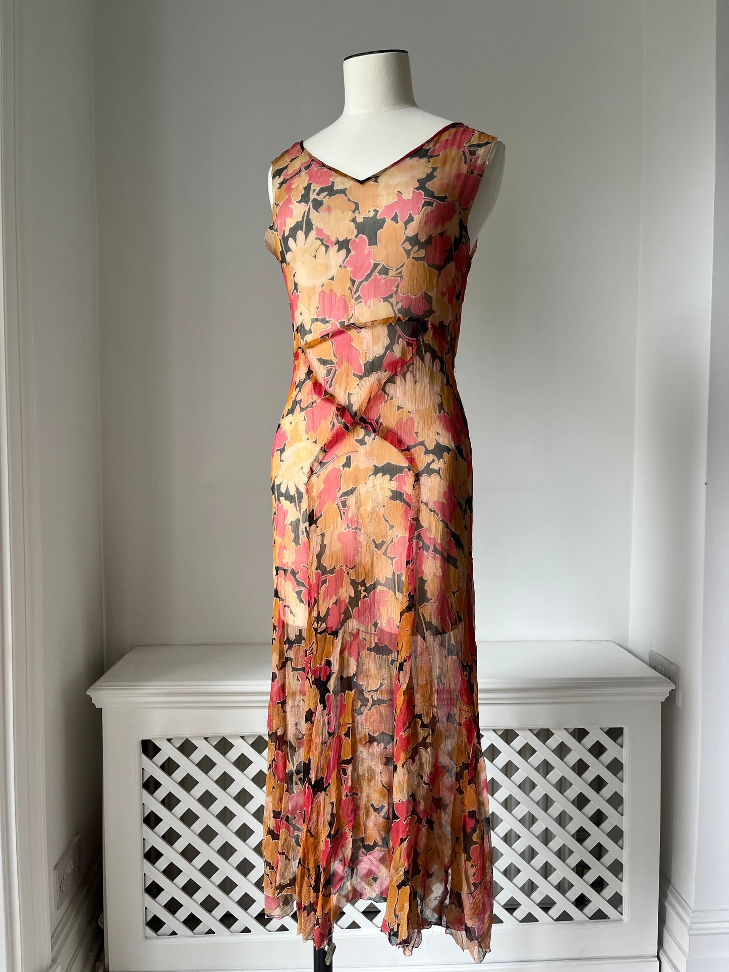 1930s Silk Chiffon Floral Dress Set