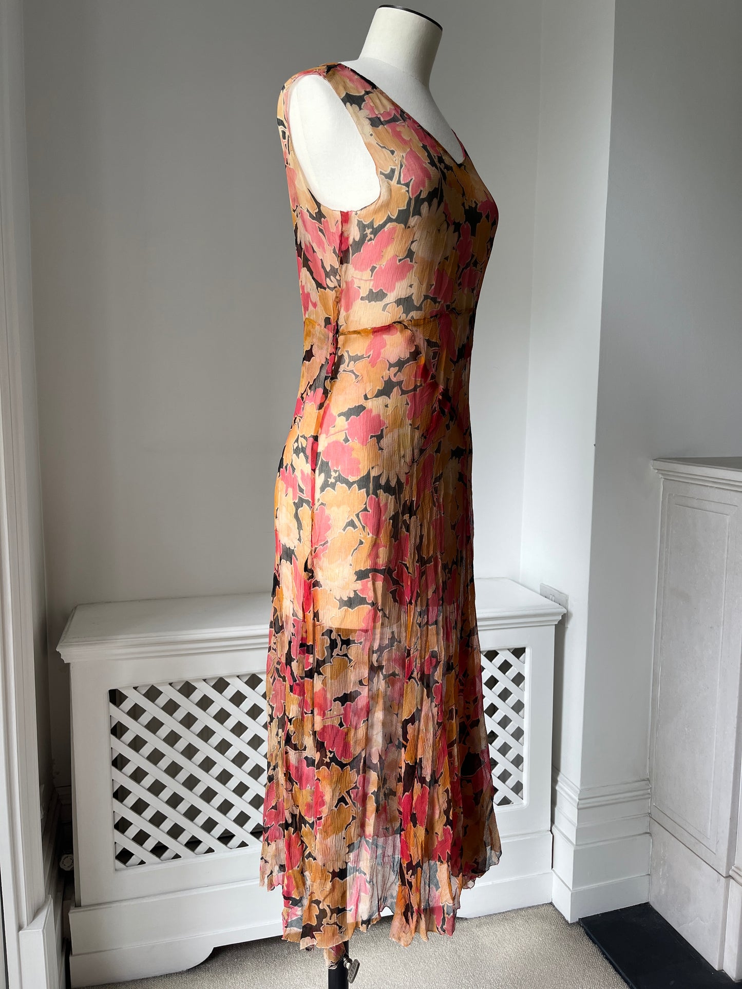1930s Silk Chiffon Floral Dress Set
