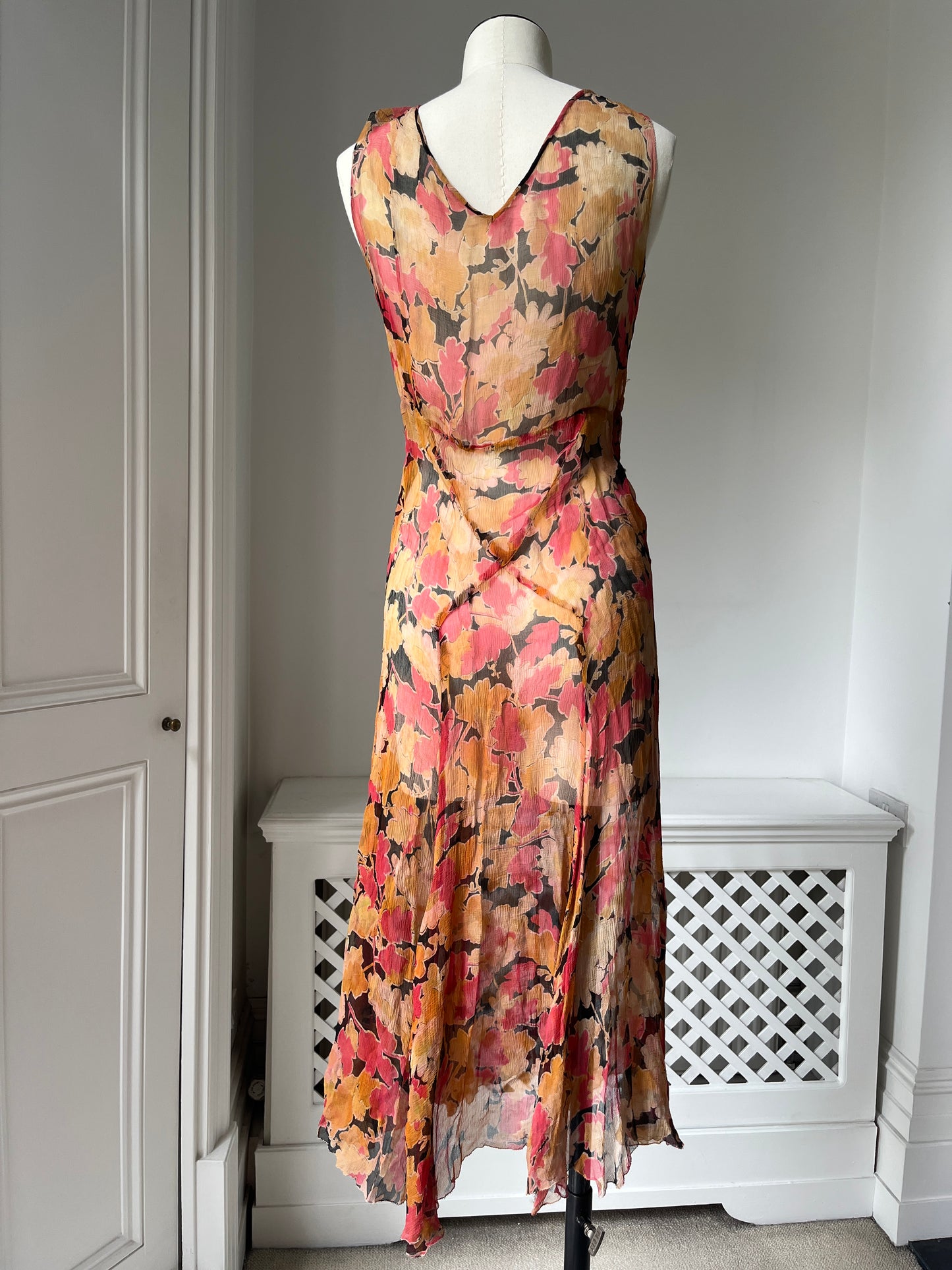 1930s Silk Chiffon Floral Dress Set