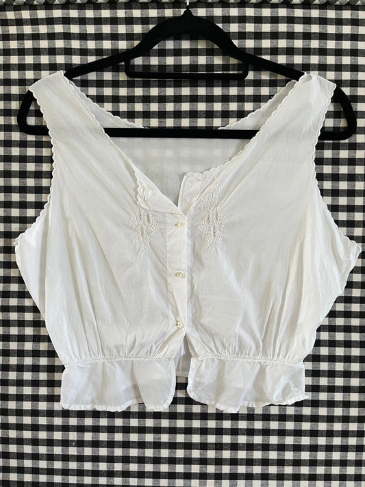 1910s Edwardian Corset Cover with Wisteria Embroidery