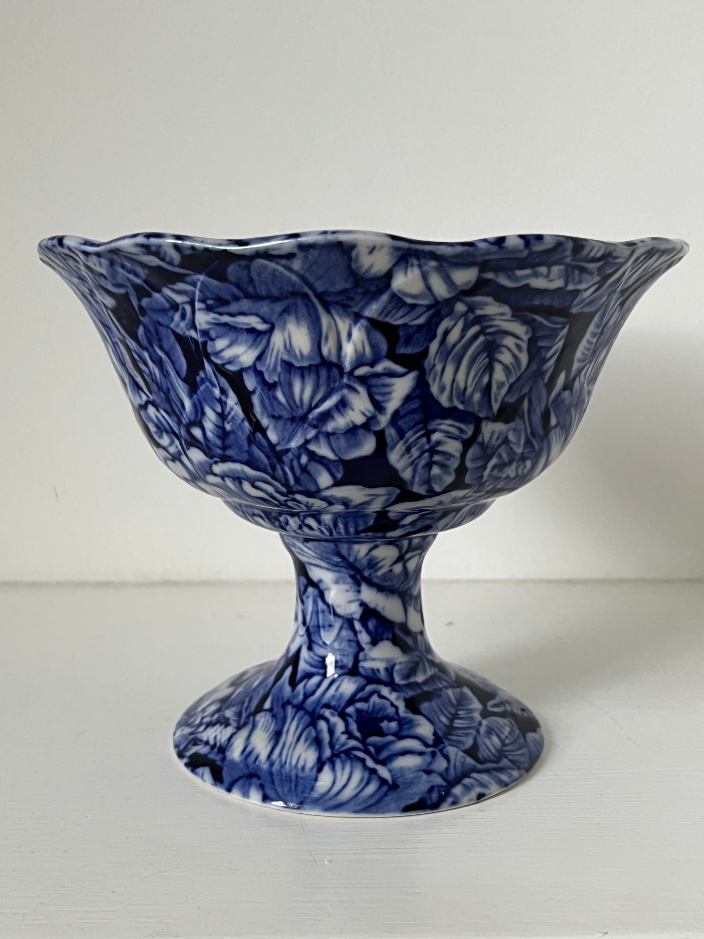 1970s 1980s Blue and White 'Blakeney Staffordshire' Ironstone Footed Urn Vase