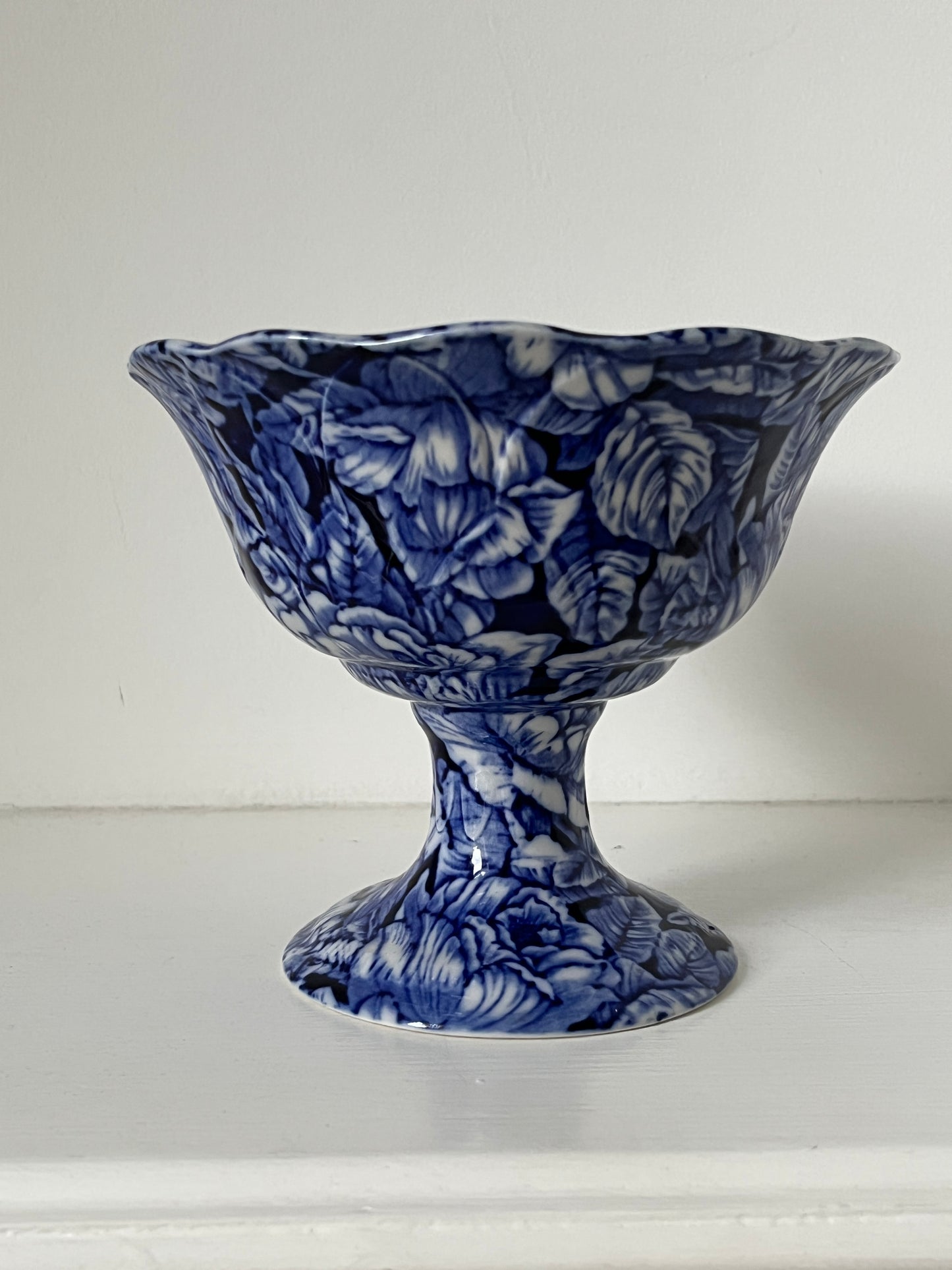 1970s 1980s Blue and White 'Blakeney Staffordshire' Ironstone Footed Urn Vase