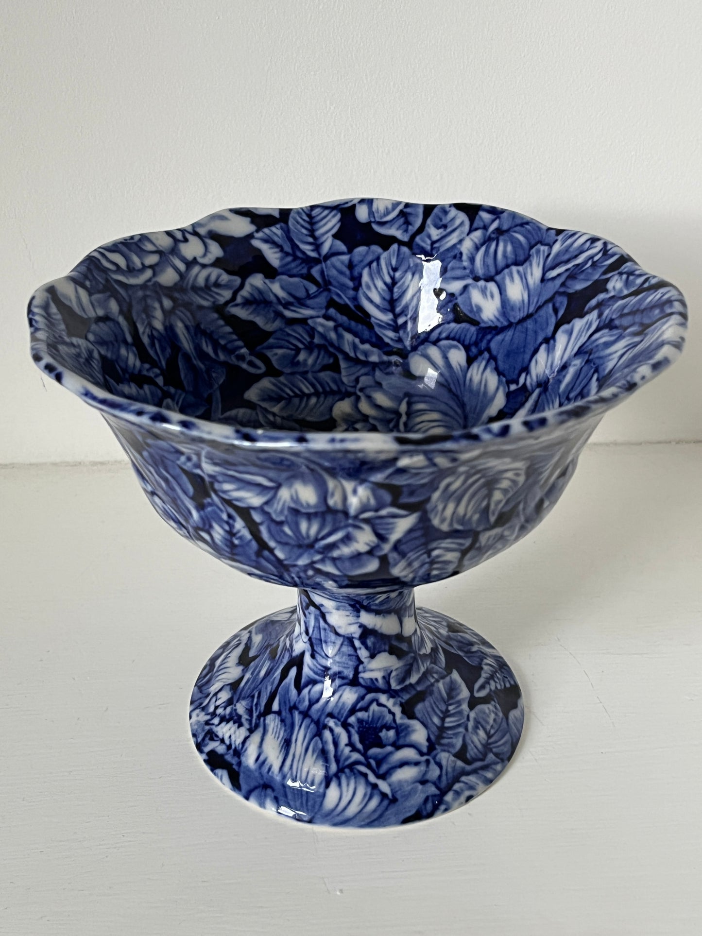 1970s 1980s Blue and White 'Blakeney Staffordshire' Ironstone Footed Urn Vase