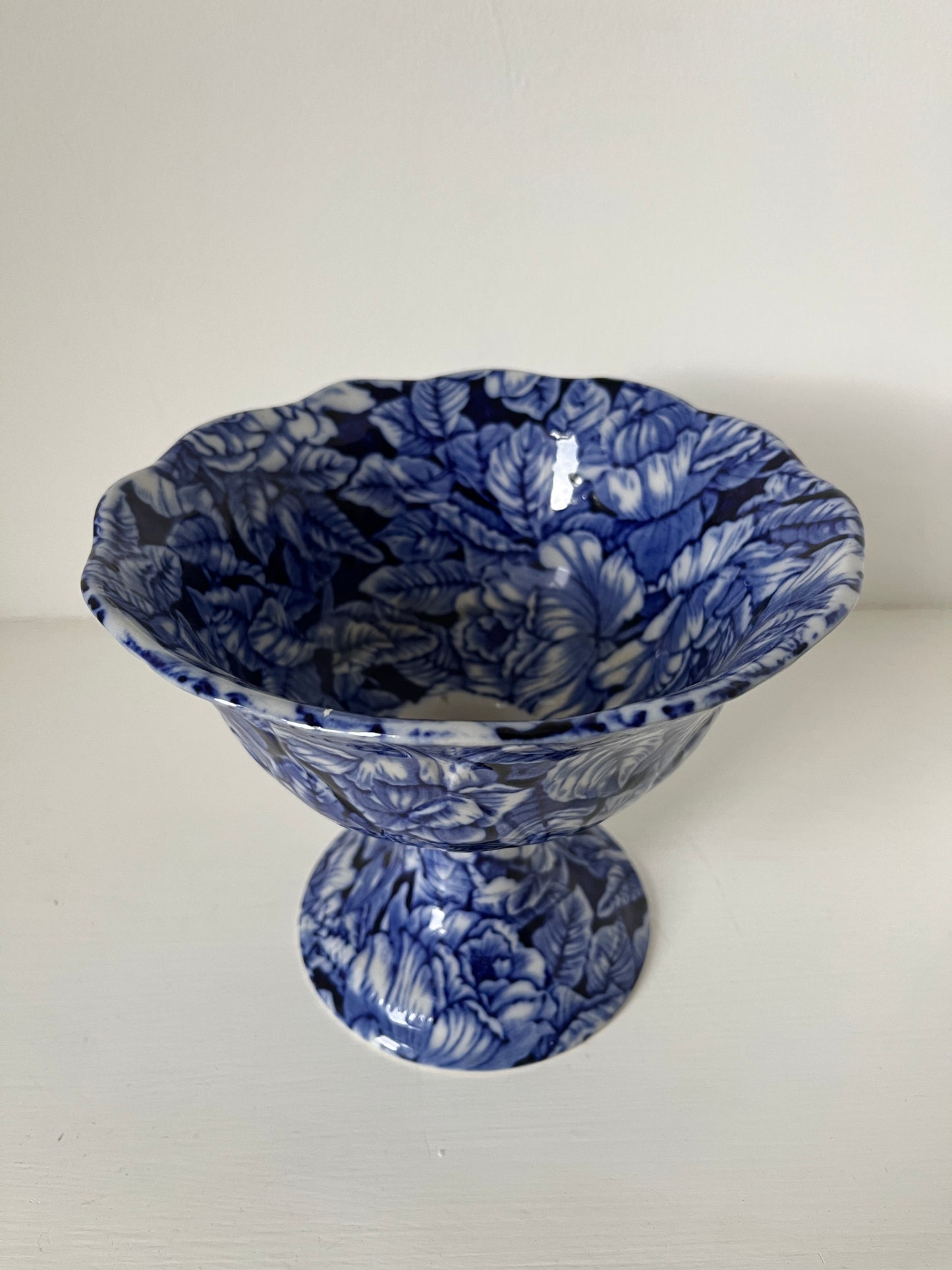 1970s 1980s Blue and White 'Blakeney Staffordshire' Ironstone Footed Urn Vase