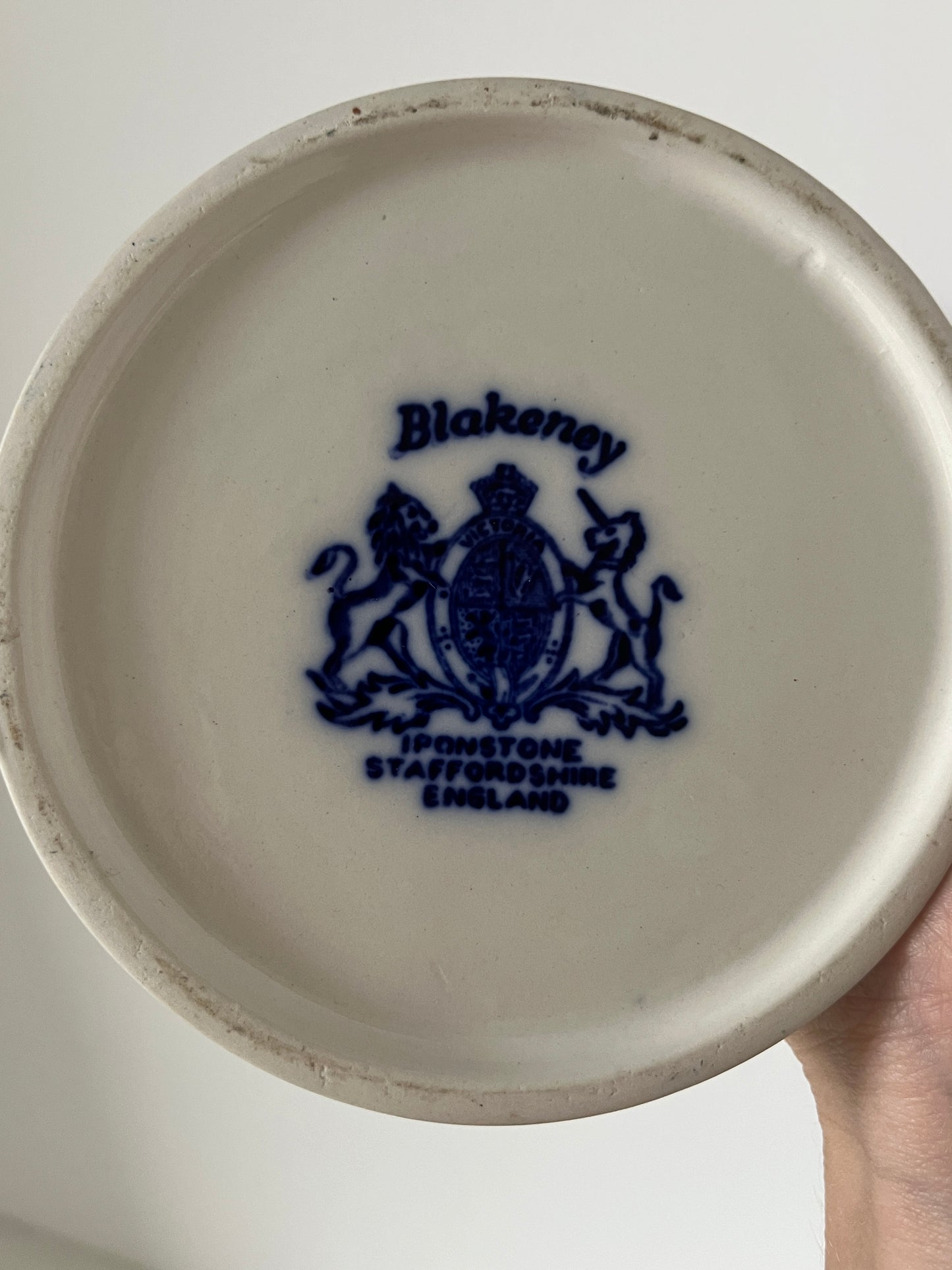 1970s 1980s Blue and White 'Blakeney Staffordshire' Ironstone Footed Urn Vase