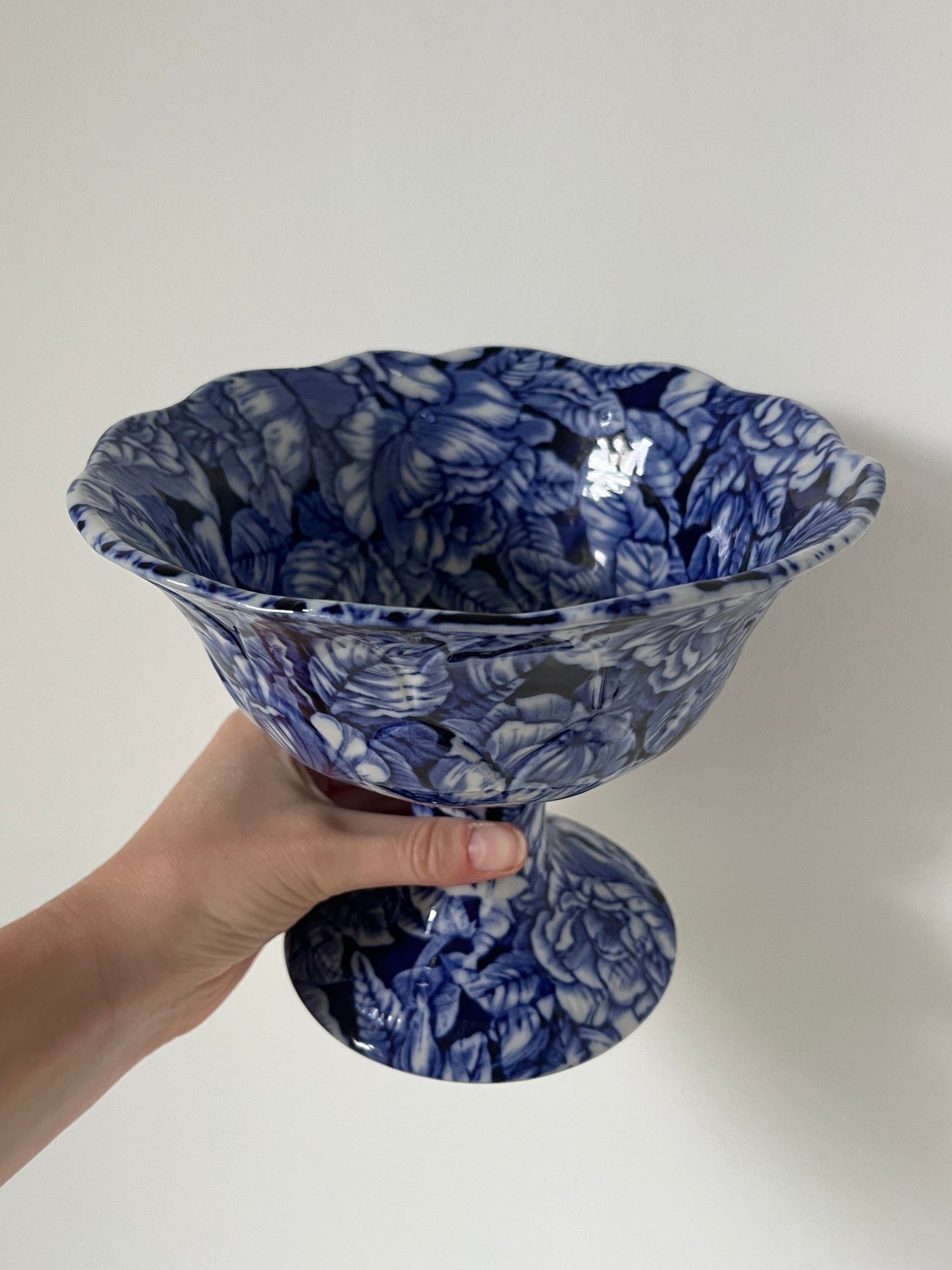 1970s 1980s Blue and White 'Blakeney Staffordshire' Ironstone Footed Urn Vase