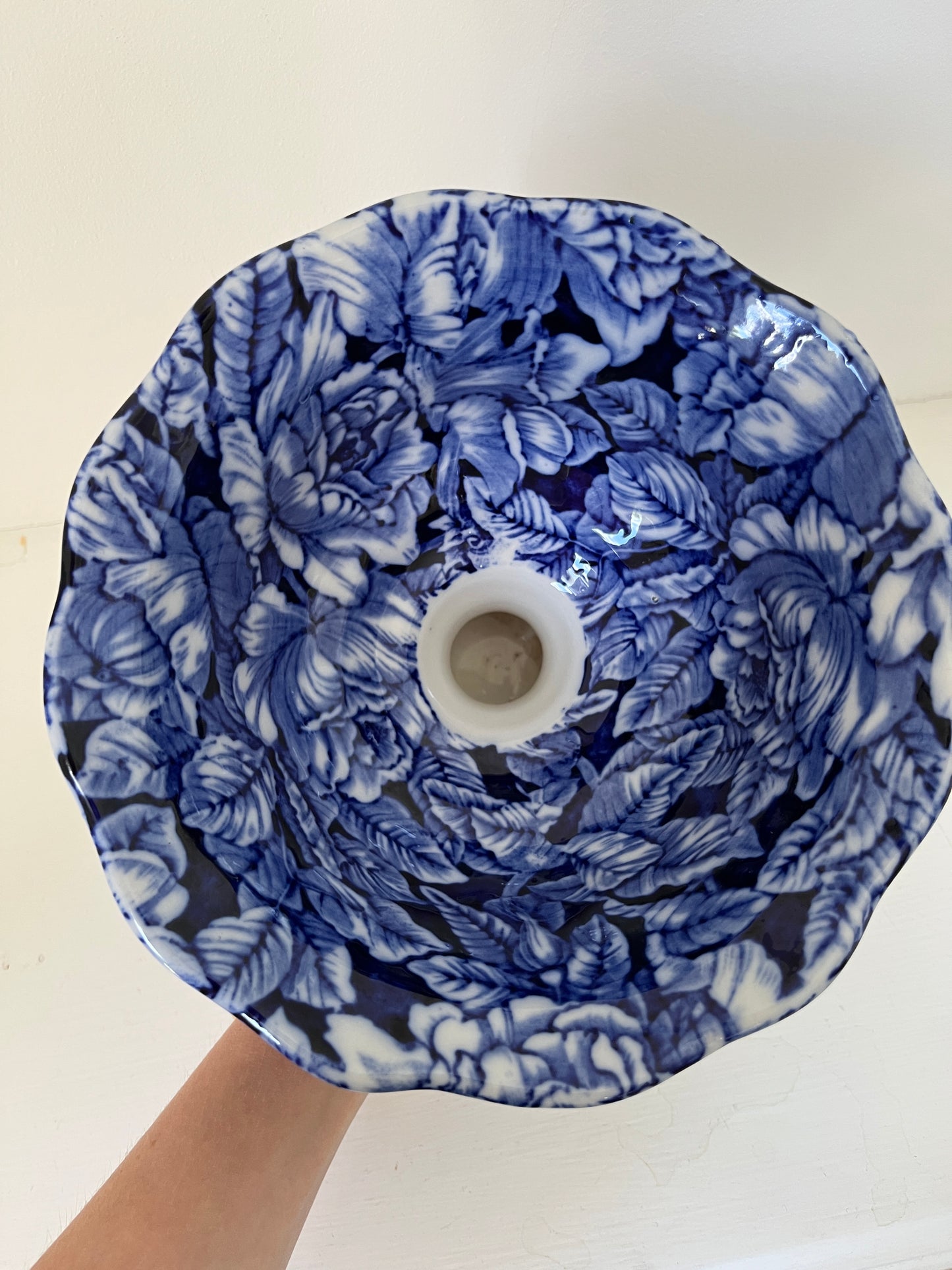 1970s 1980s Blue and White 'Blakeney Staffordshire' Ironstone Footed Urn Vase