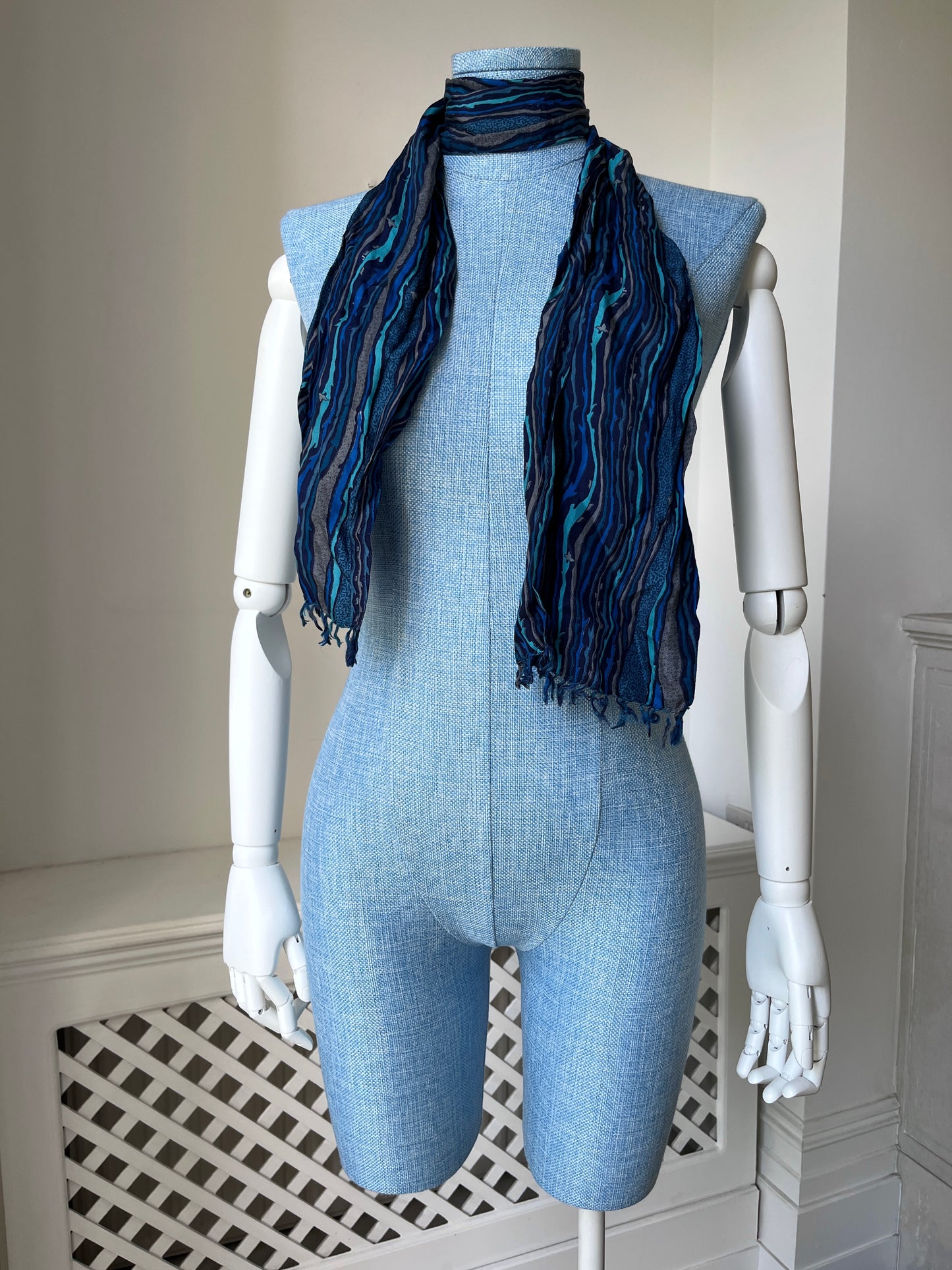 1970s Blue Striped Silk Scarf