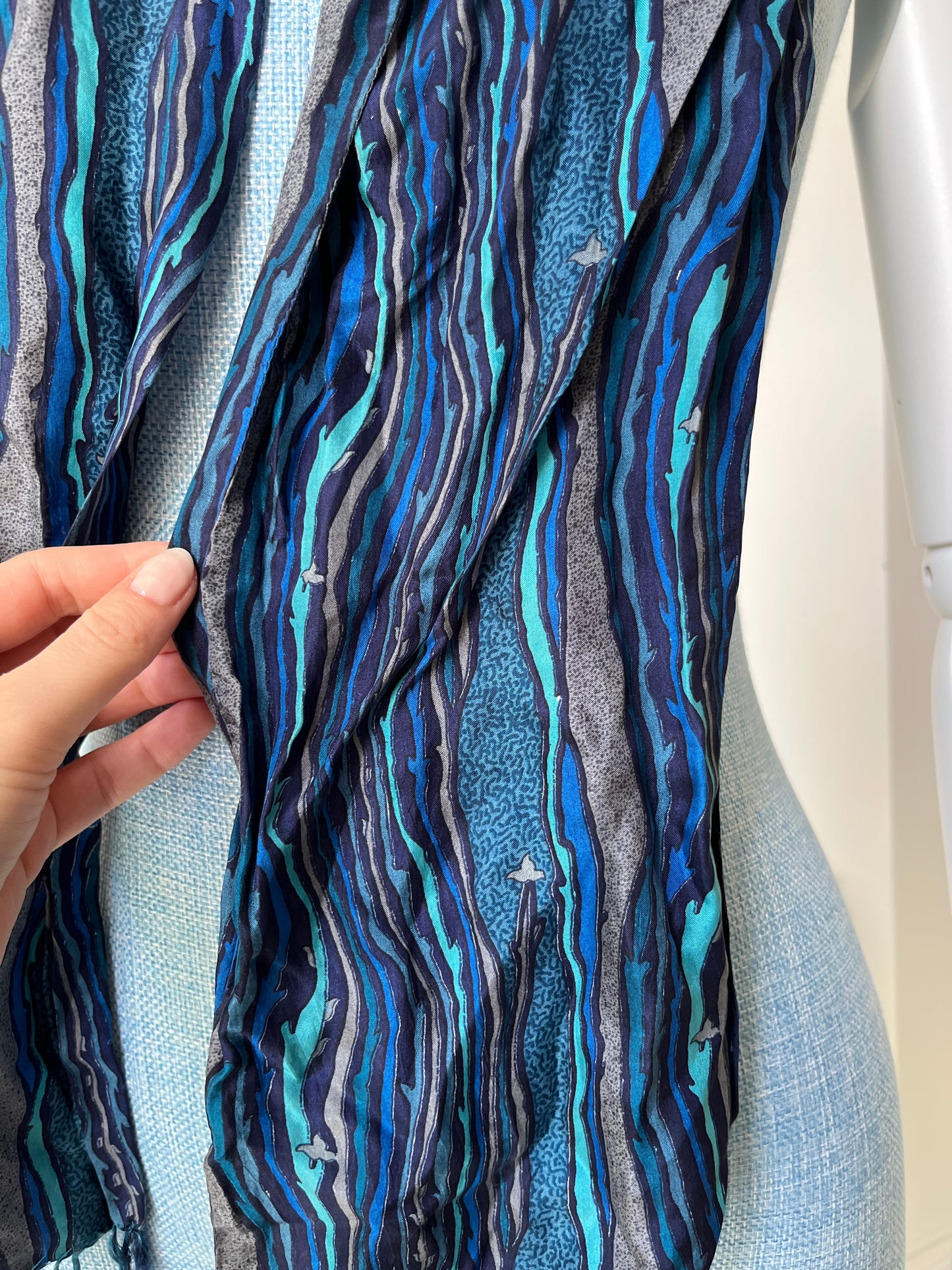 1970s Blue Striped Silk Scarf