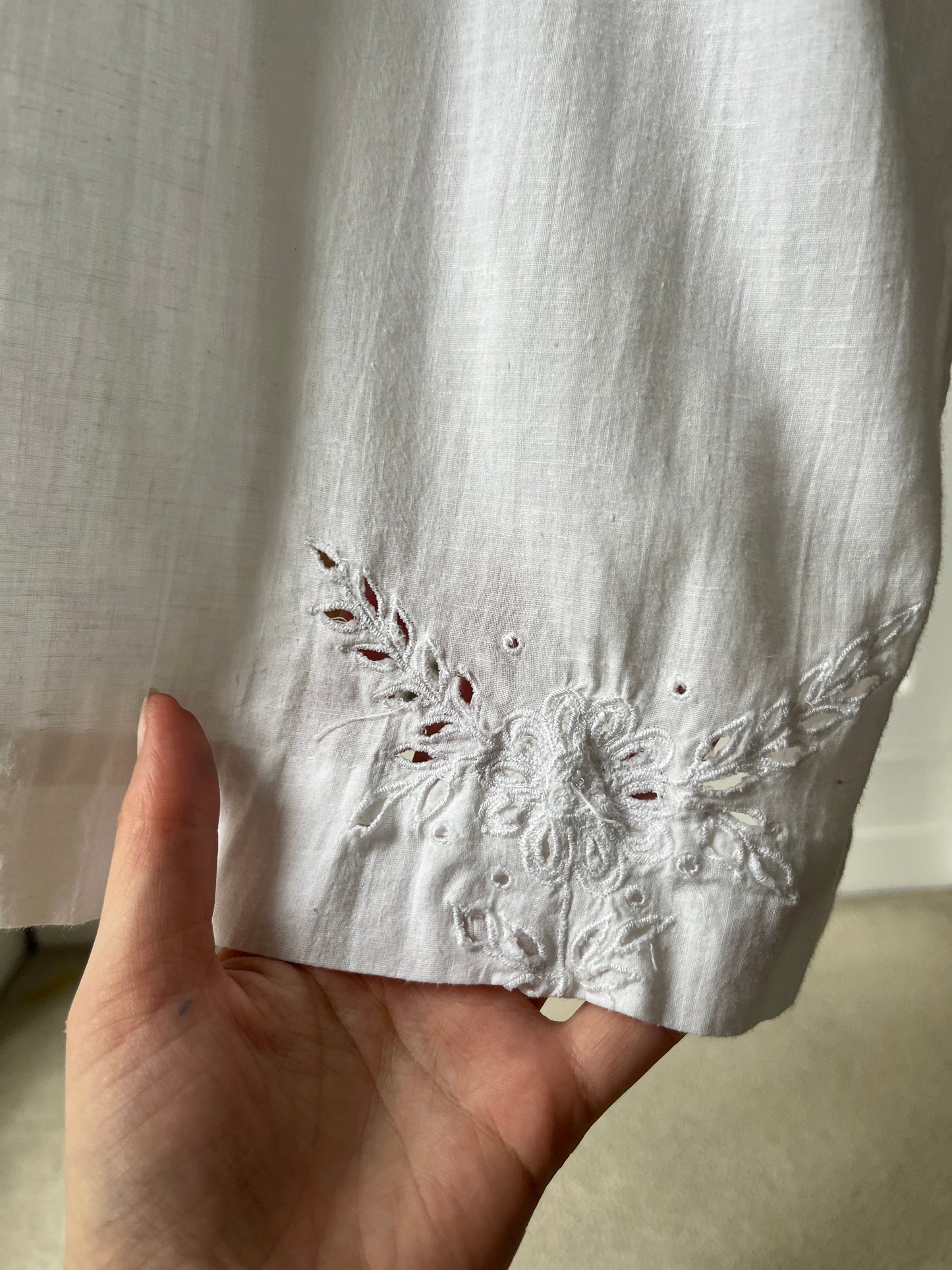 1980s White Cotton Summer Dress