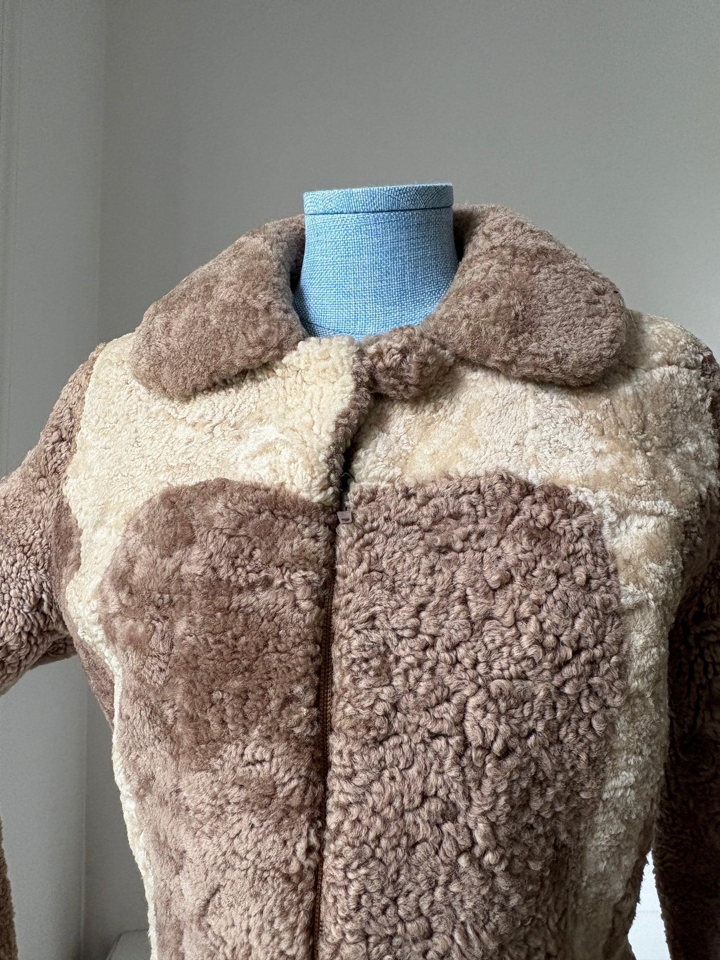 1960s Brown & Cream Faux Shearling Coat