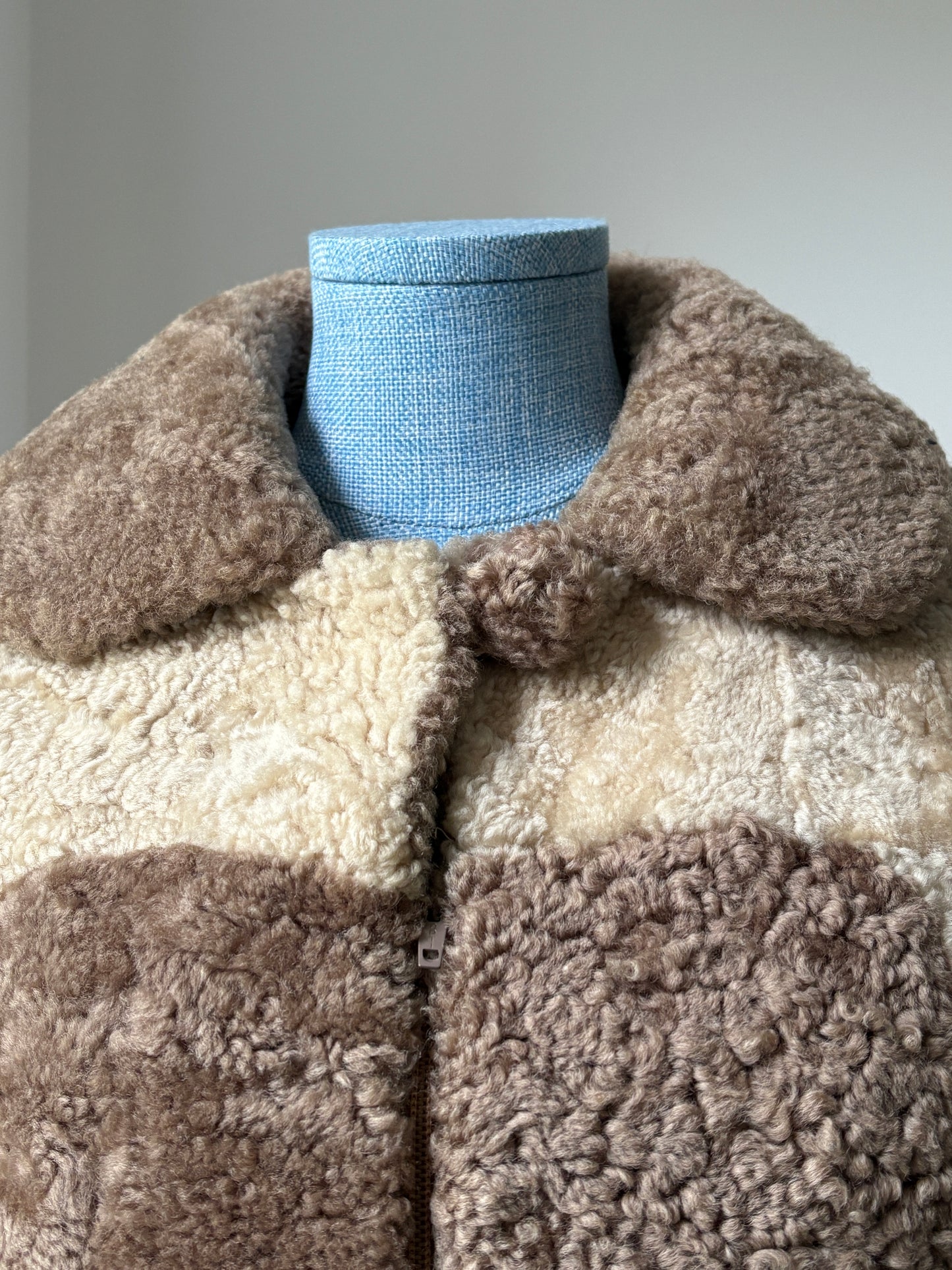 1960s Brown & Cream Faux Shearling Coat