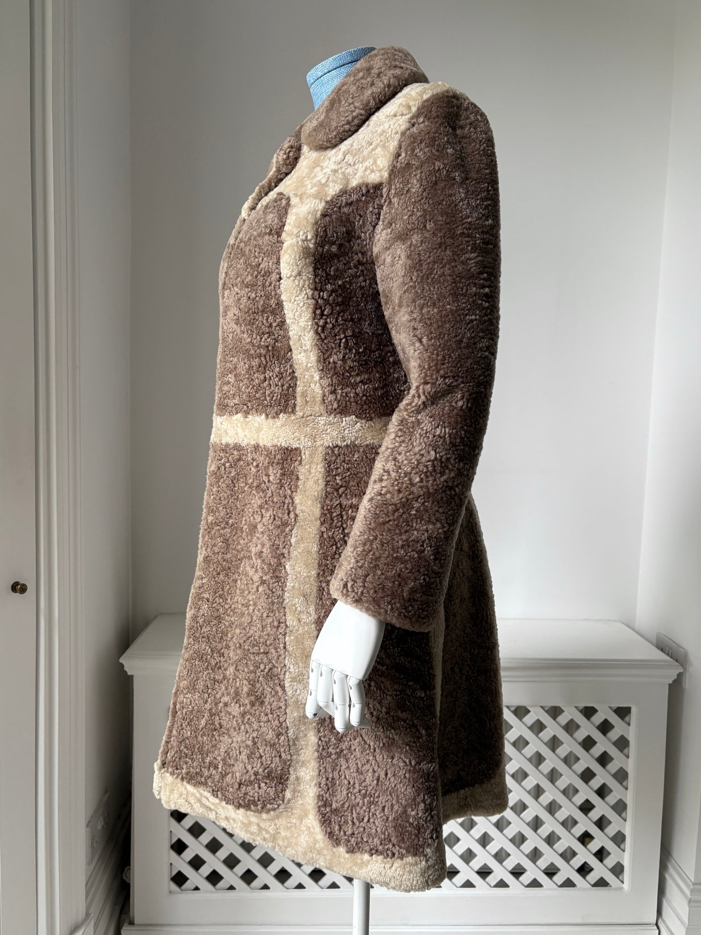 1960s Brown & Cream Faux Shearling Coat