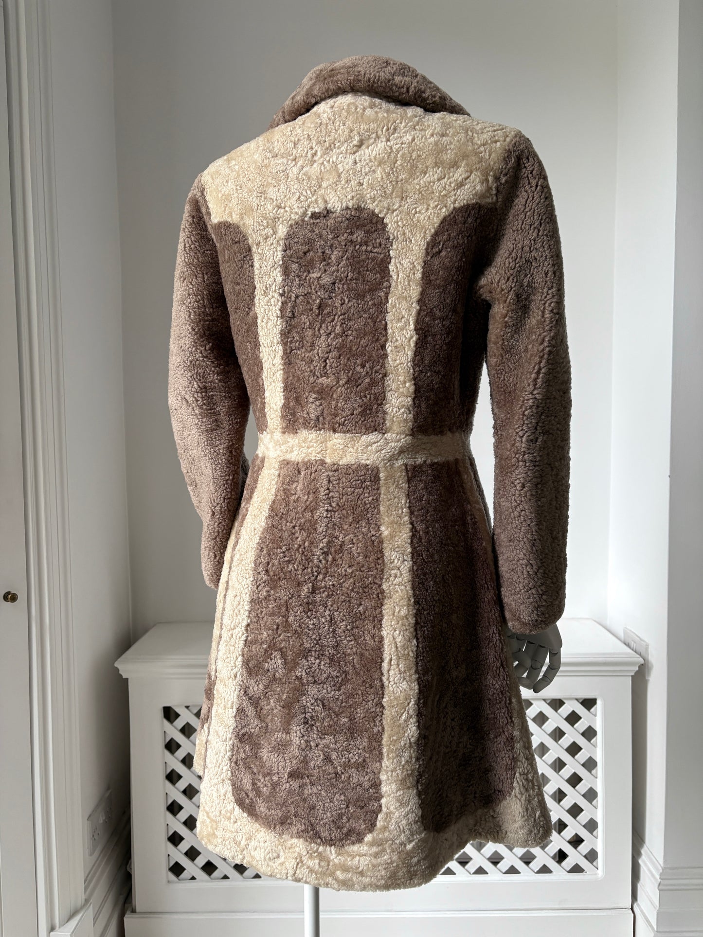 1960s Brown & Cream Faux Shearling Coat