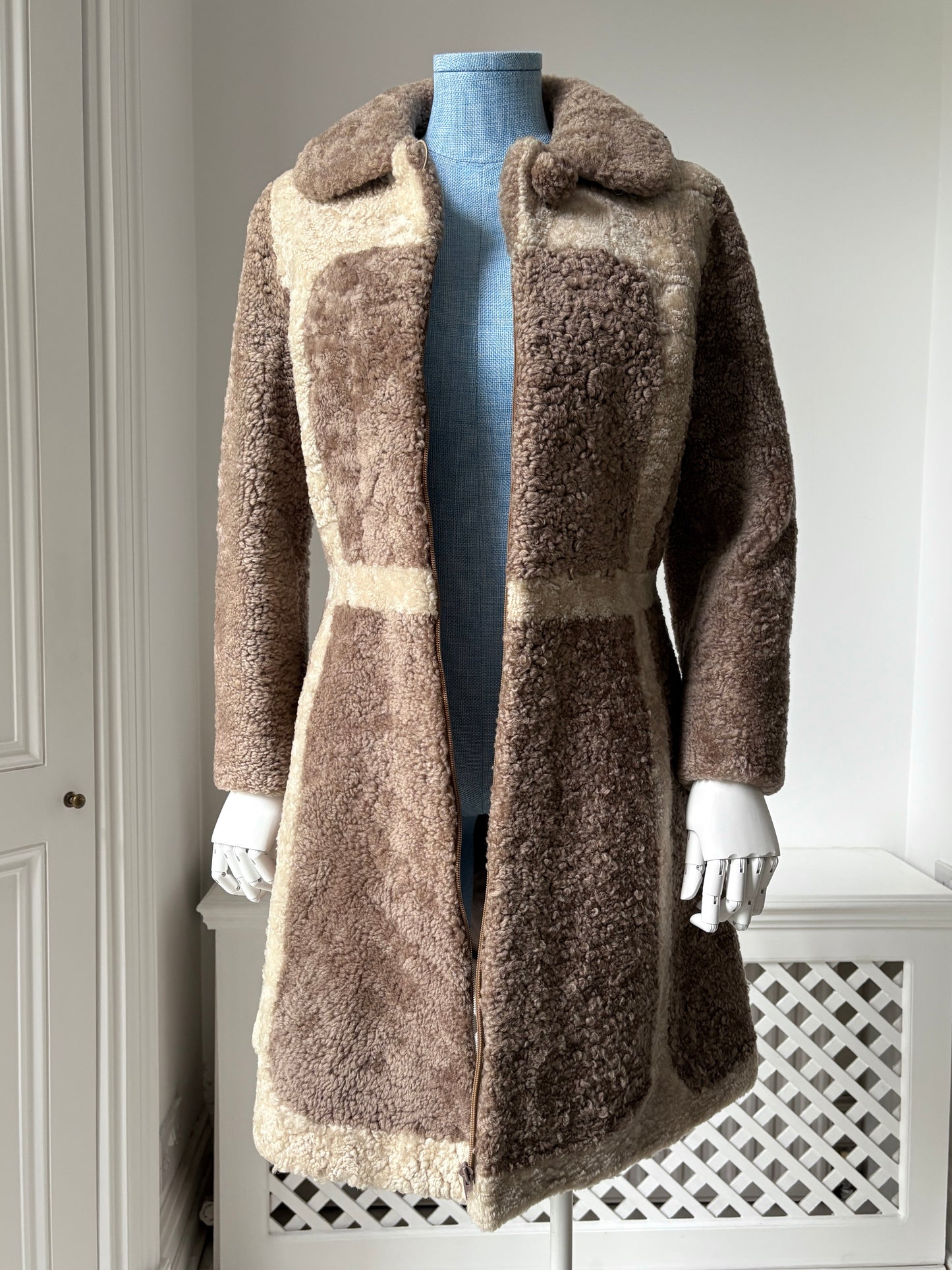 1960s Brown & Cream Faux Shearling Coat