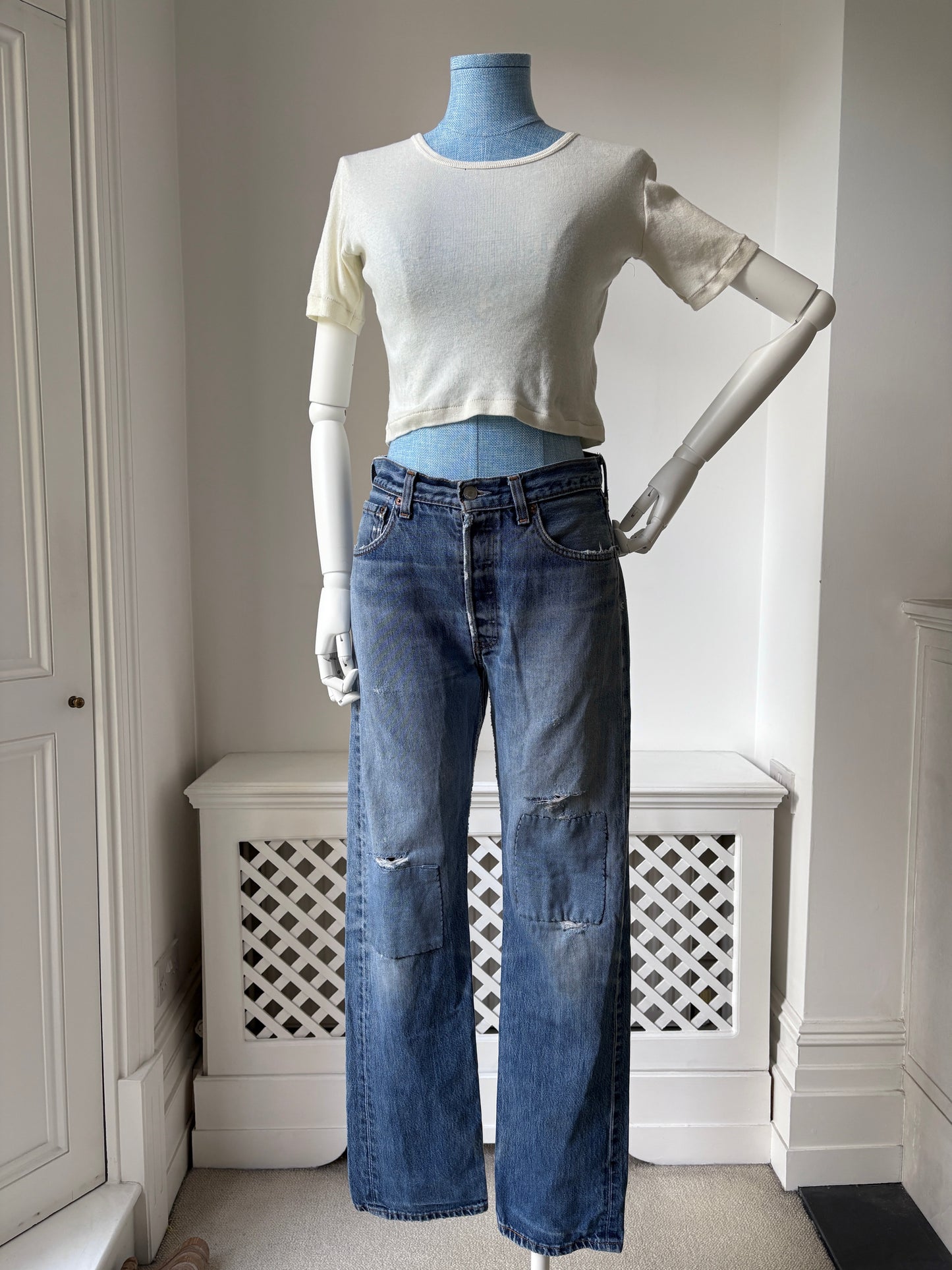 2000s 'Levis' 501 Patched Up Straight Leg Jeans