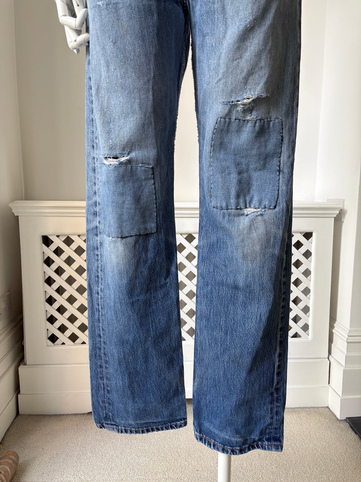 2000s 'Levis' 501 Patched Up Straight Leg Jeans