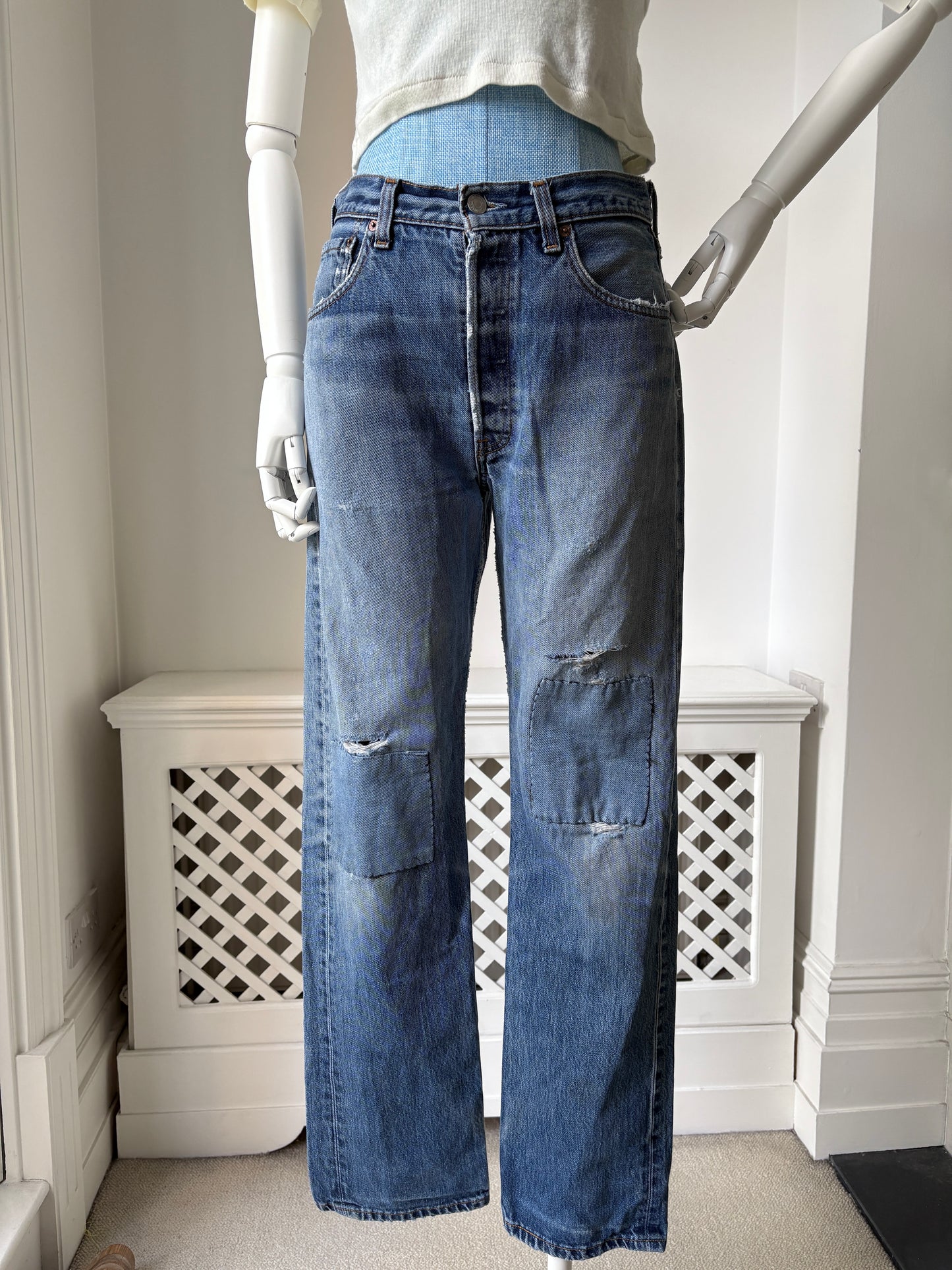 2000s 'Levis' 501 Patched Up Straight Leg Jeans