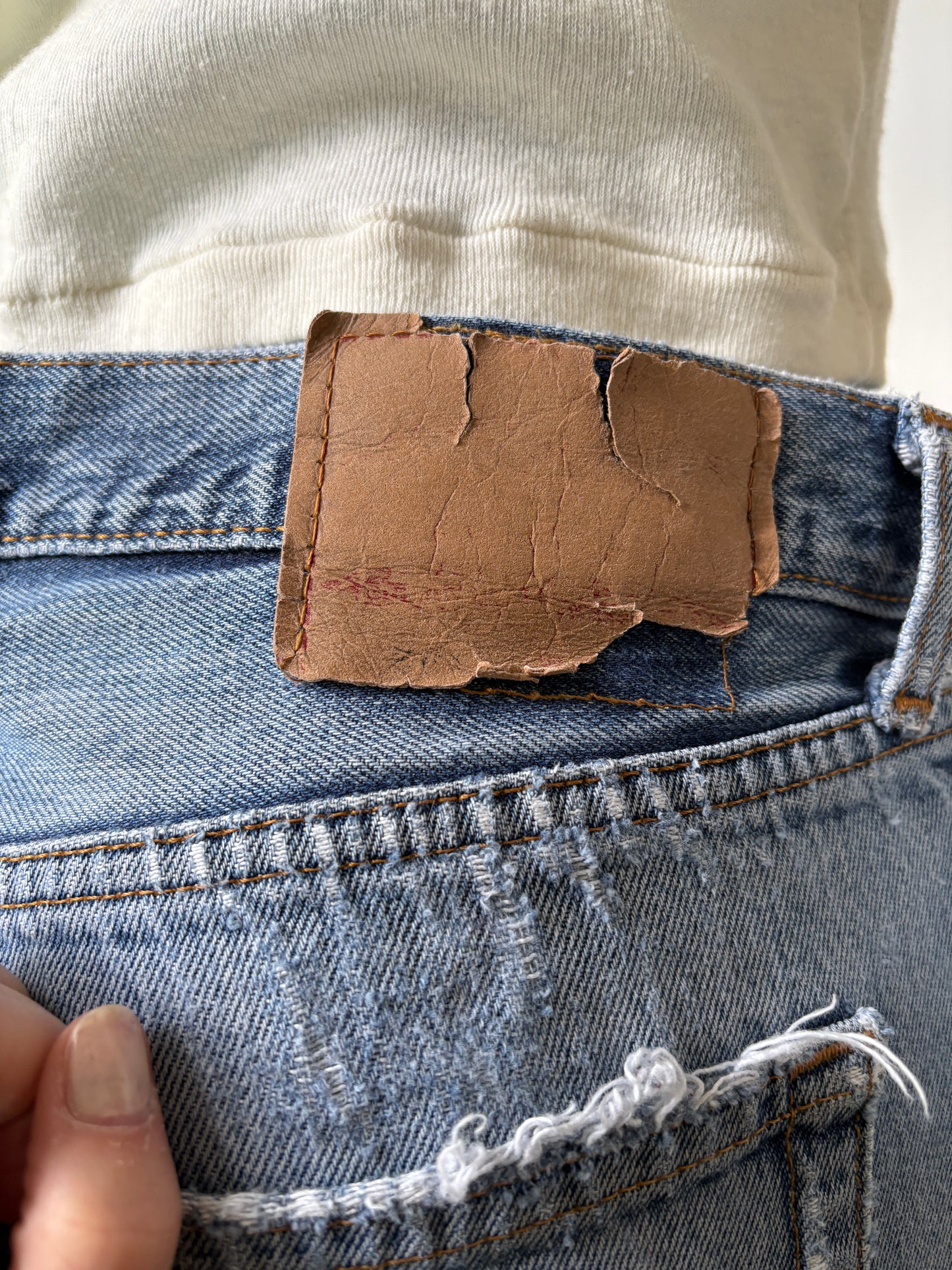 2000s 'Levis' 501 Patched Up Straight Leg Jeans