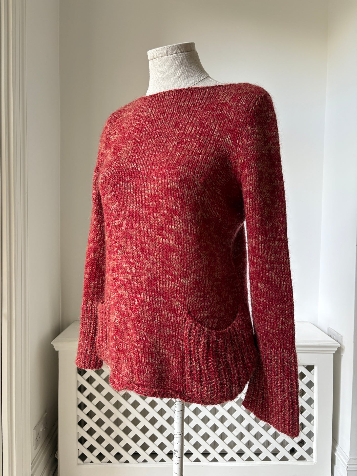 1960s 1970s Mohair Red Knit Boatneck Sweater