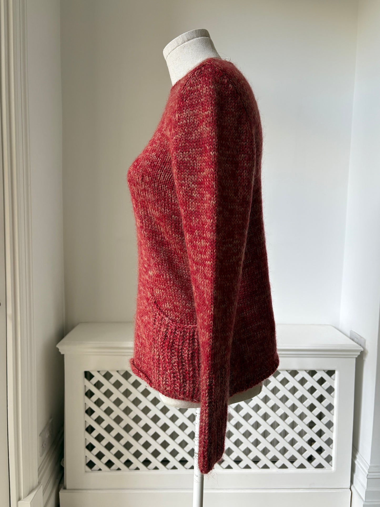 1960s 1970s Mohair Red Knit Boatneck Sweater