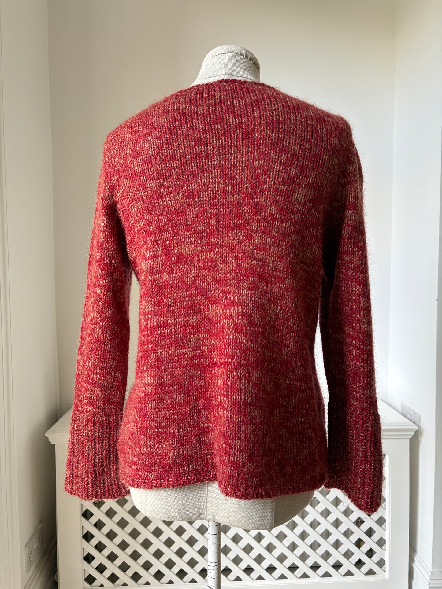 1960s 1970s Mohair Red Knit Boatneck Sweater