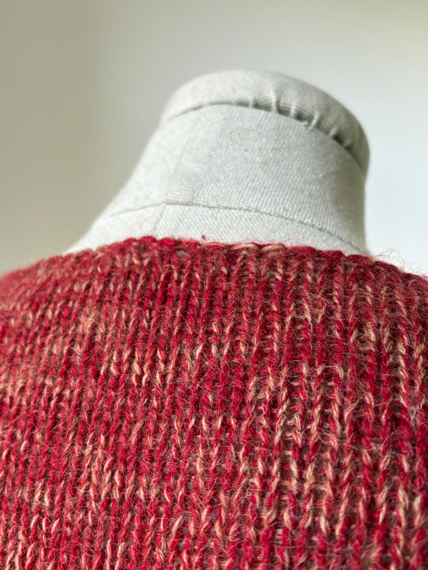 1960s 1970s Mohair Red Knit Boatneck Sweater