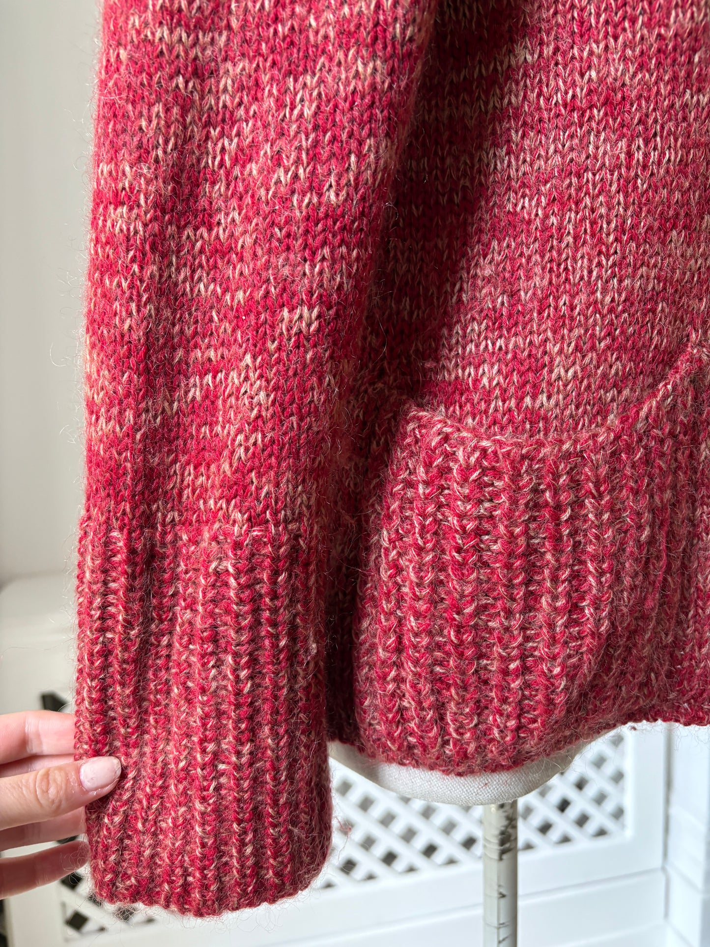 1960s 1970s Mohair Red Knit Boatneck Sweater