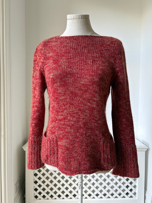 1960s 1970s Mohair Red Knit Boatneck Sweater