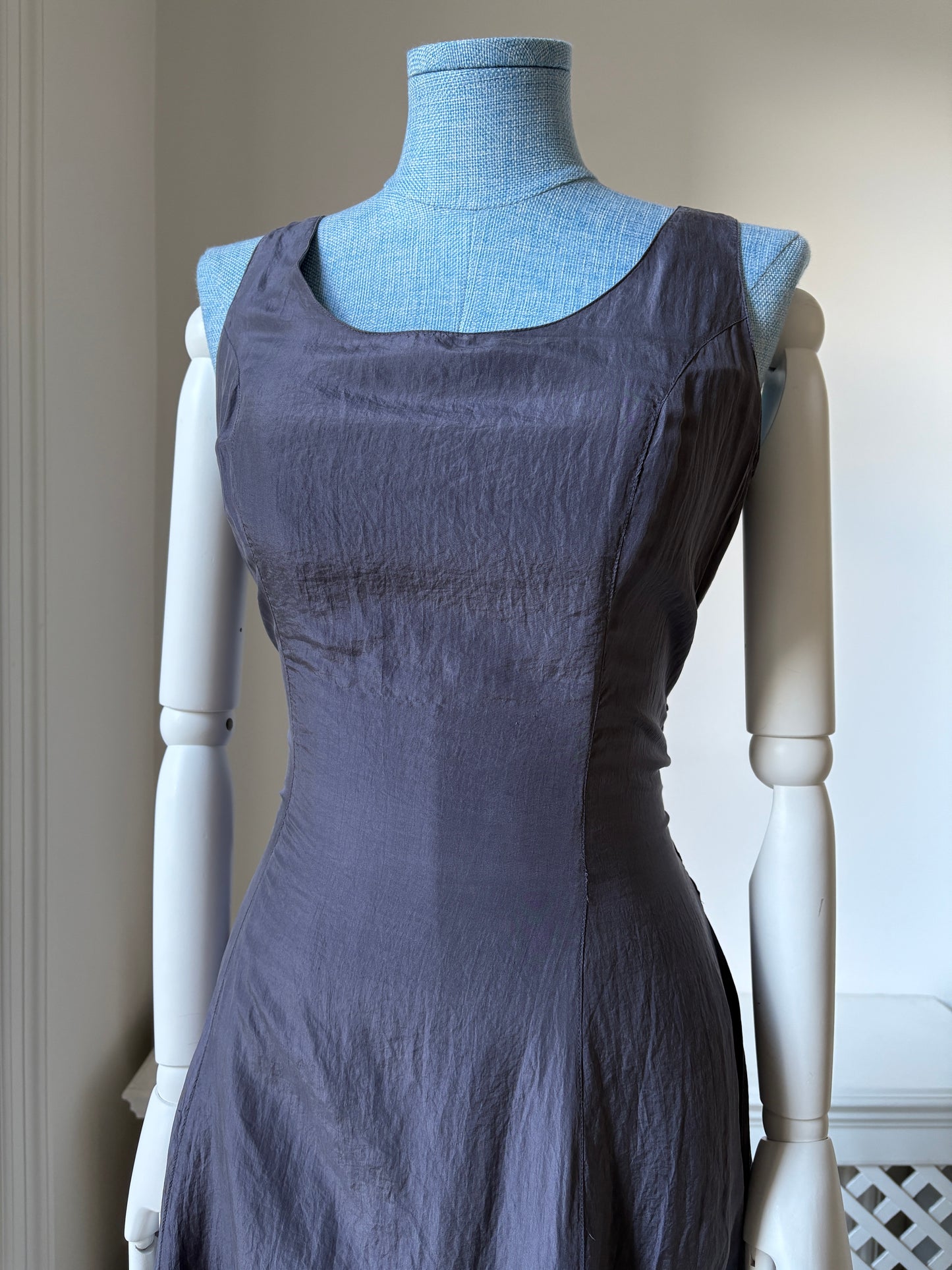 1990s 'Monsoon' Grey Silk Dress