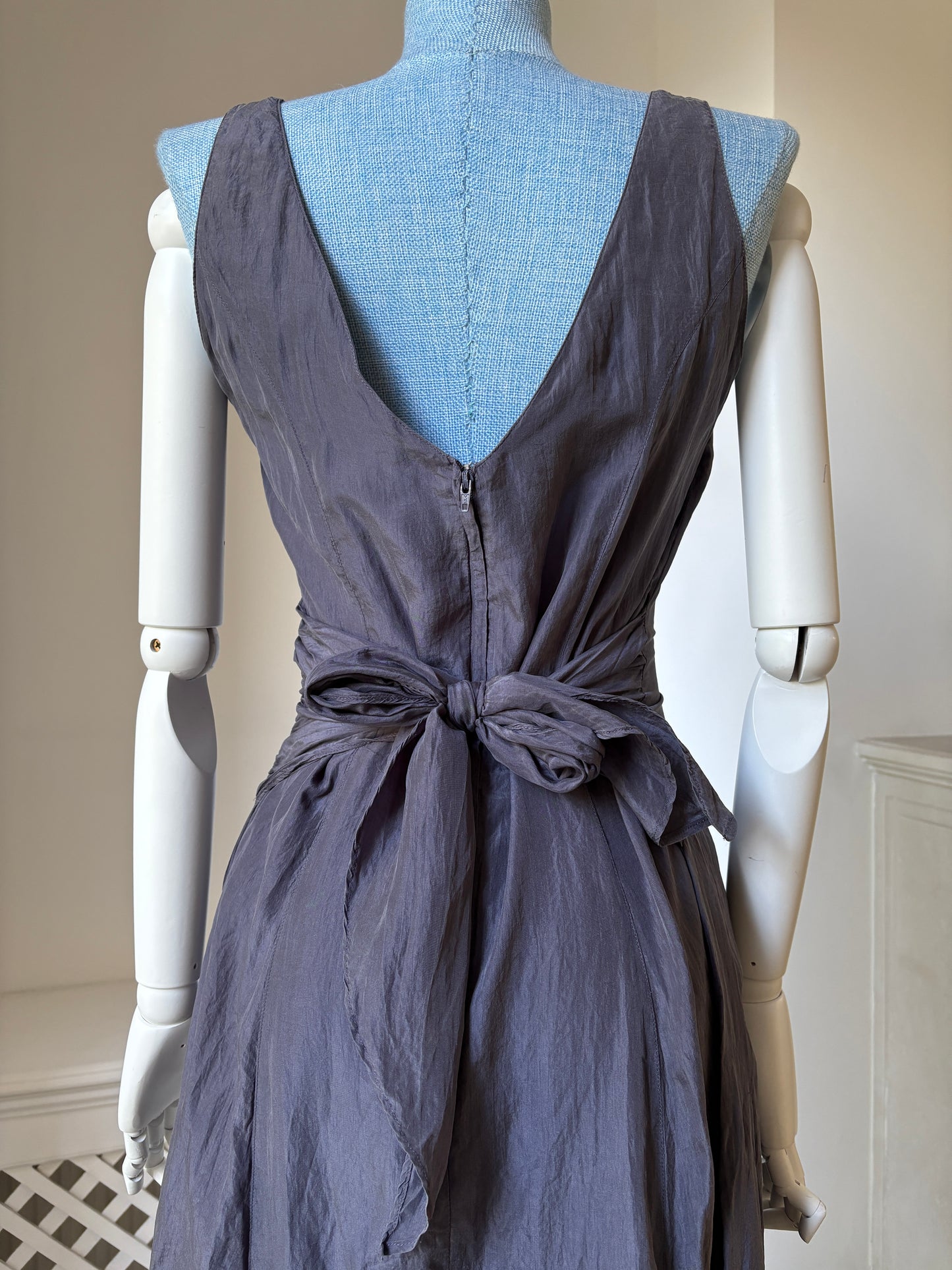 1990s 'Monsoon' Grey Silk Dress