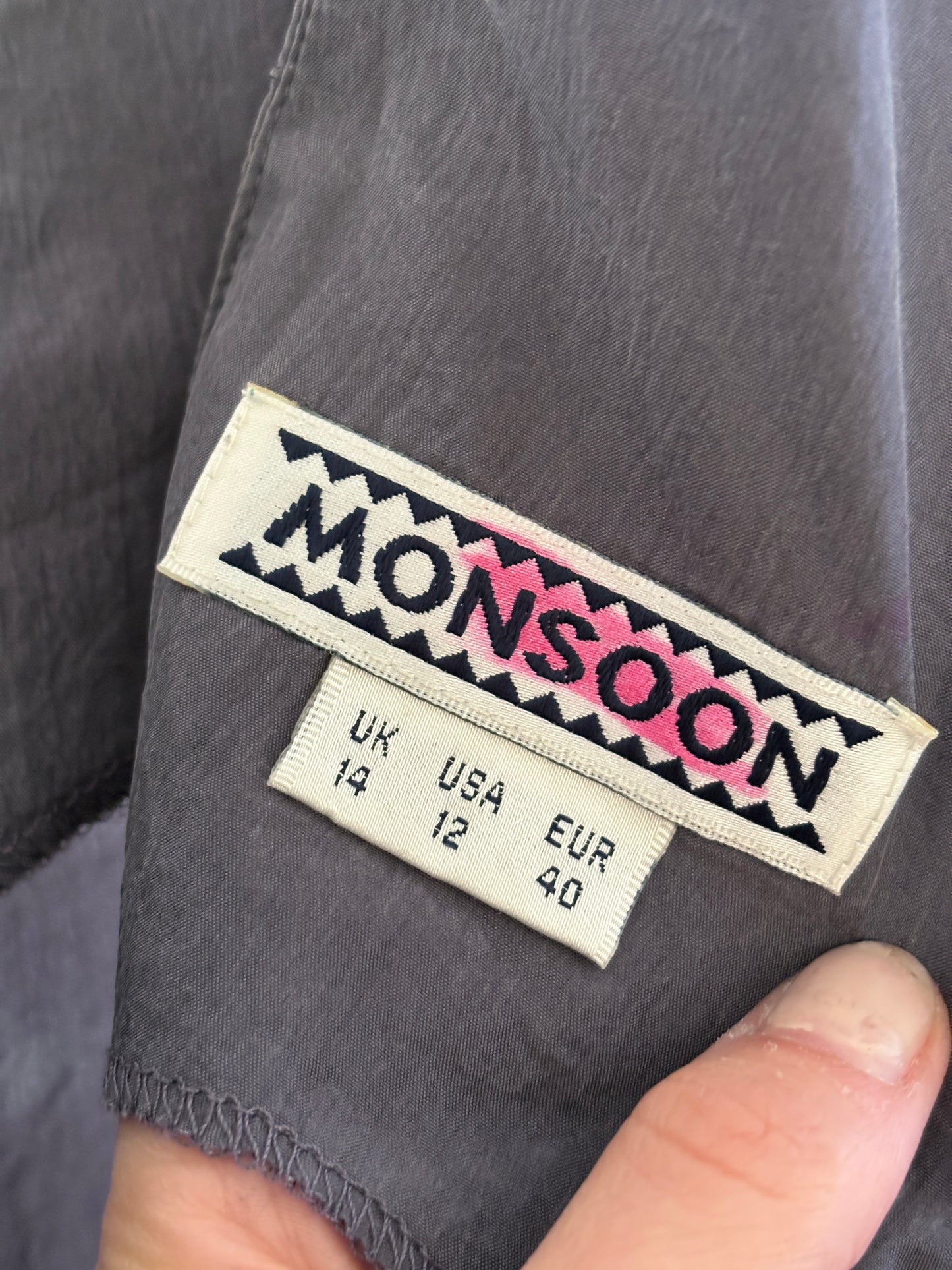 1990s 'Monsoon' Grey Silk Dress