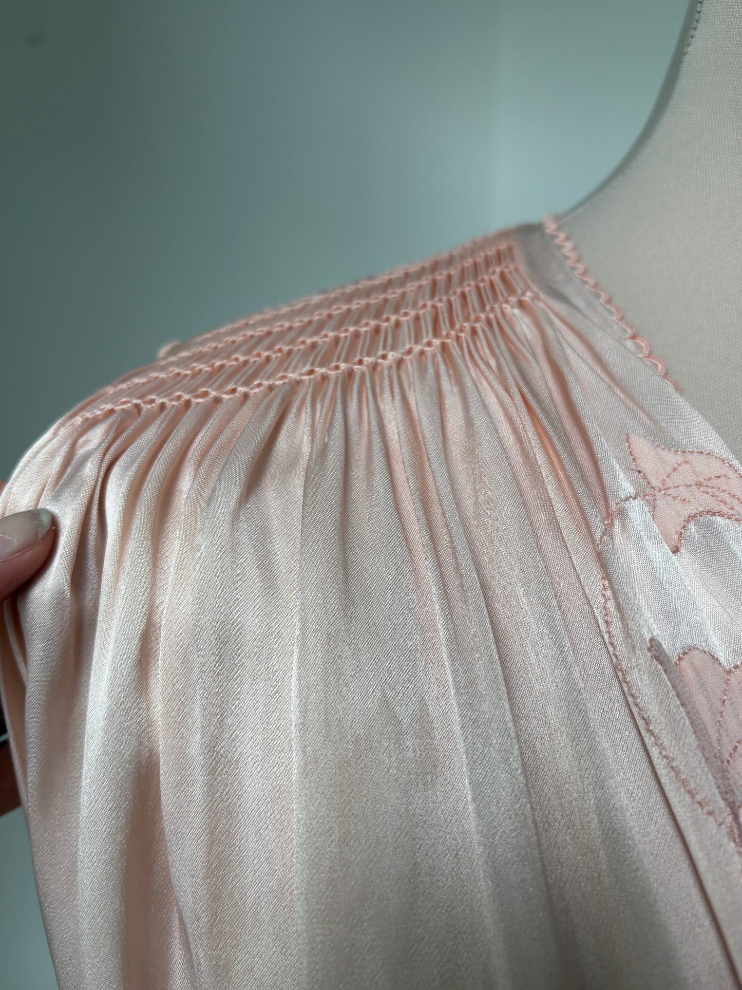1940s Pink Satin Slip with Smocking
