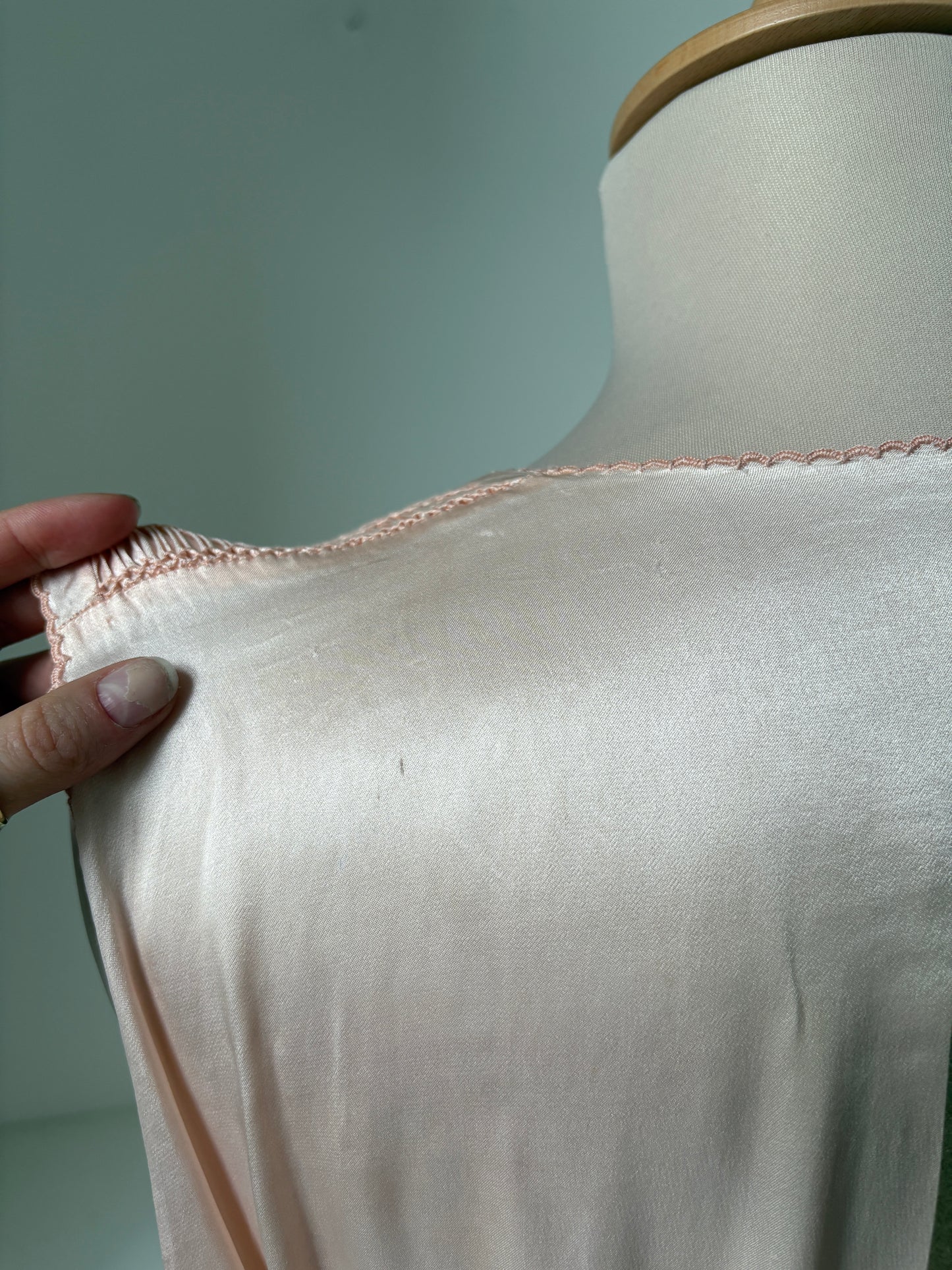 1940s Pink Satin Slip with Smocking