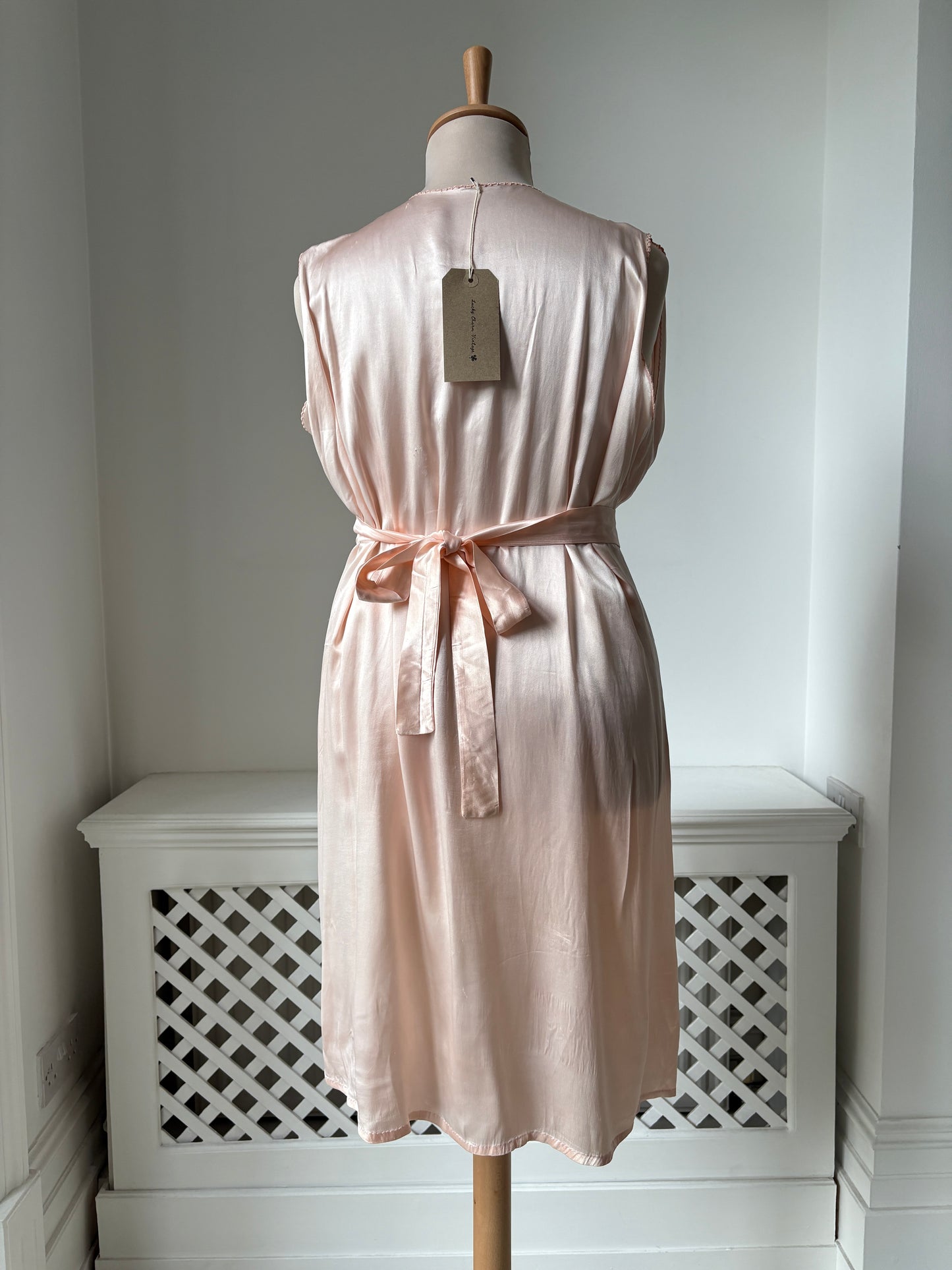 1940s Pink Satin Slip with Smocking